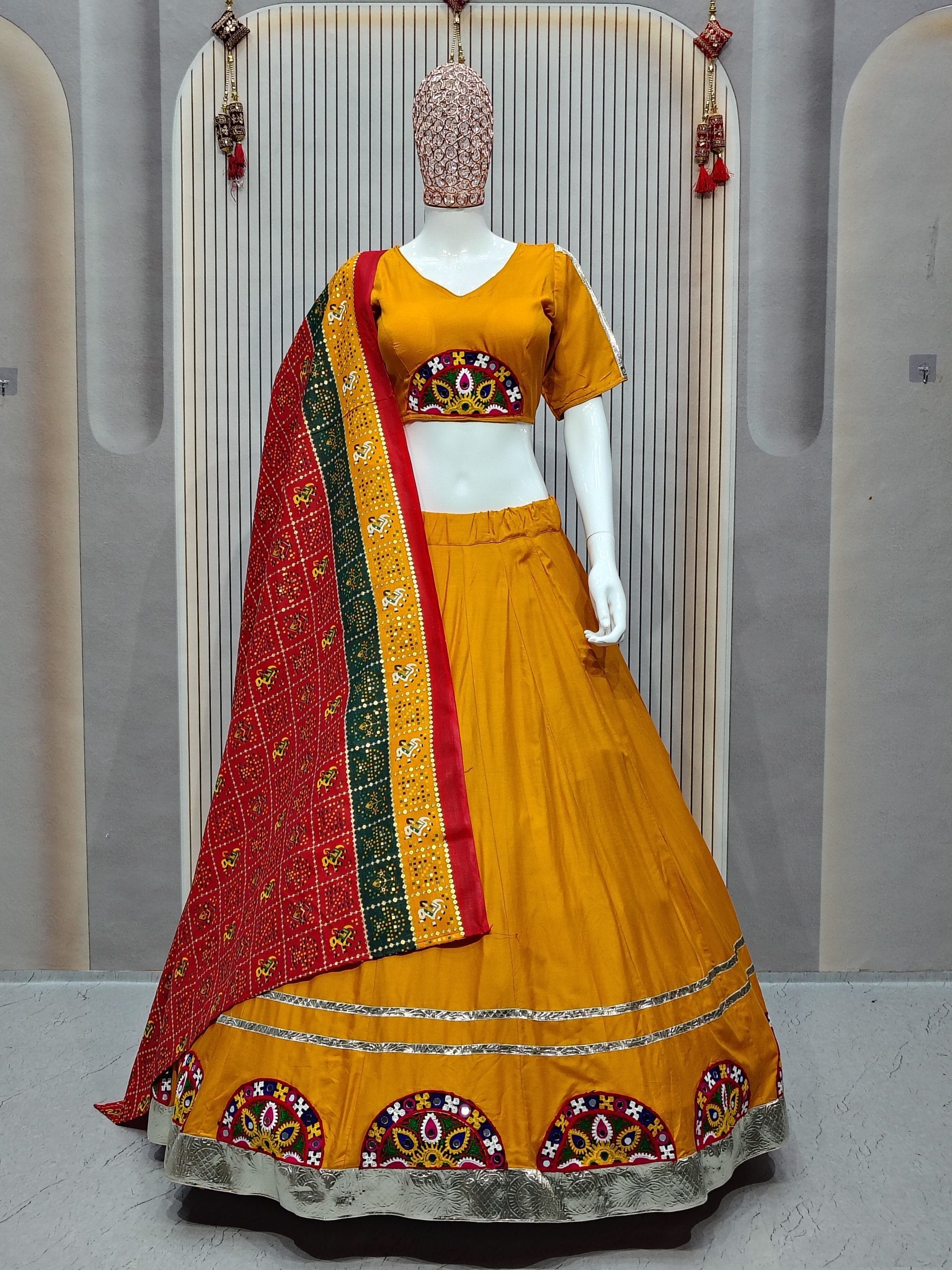DEIANA'S Gota Patch Gamthi Work Lace Lehenga Choli - Yellow 