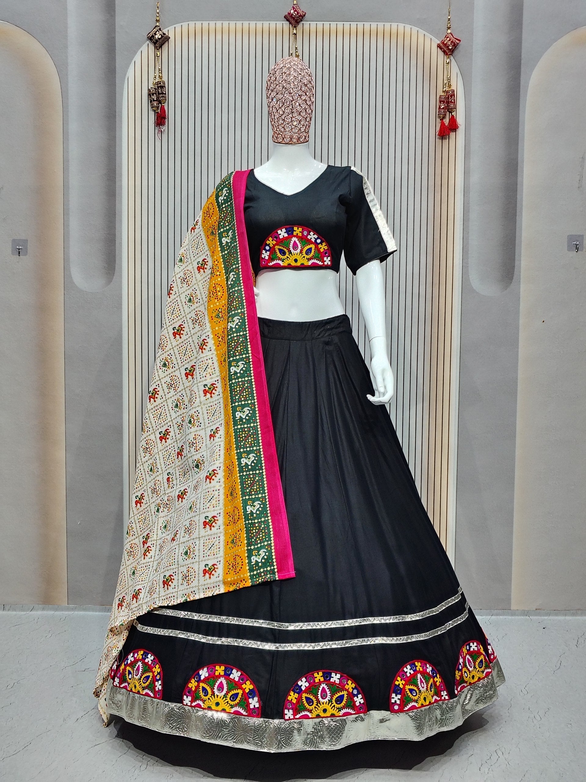 DEIANA'S Gota Patch Gamthi Work Lace Lehenga Choli - Black 