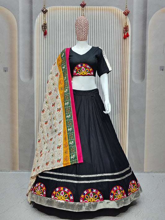 DEIANA'S Gota Patch Gamthi Work Lace Lehenga Choli - Black 