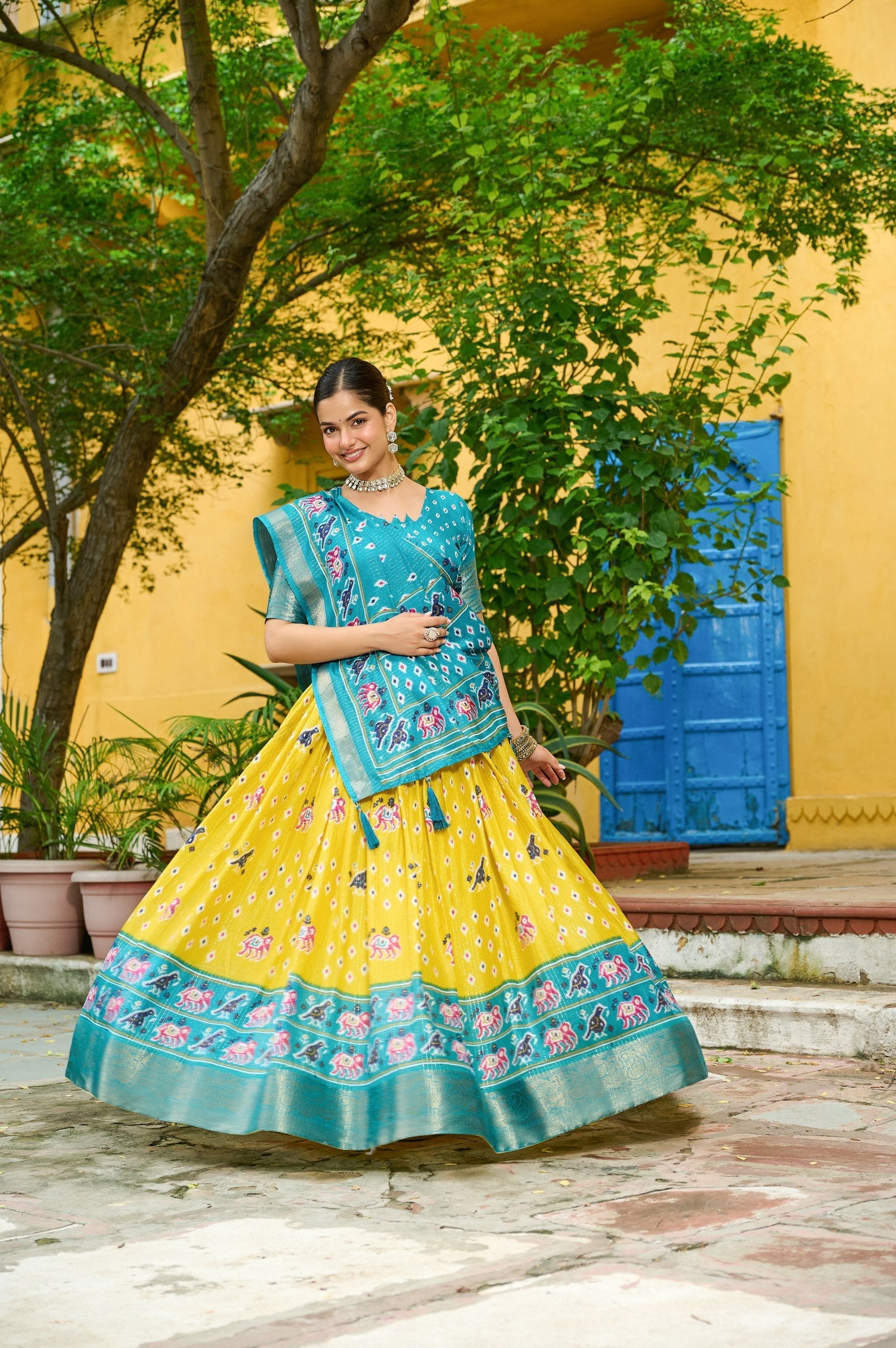 DEIANA'S Jacquard With Jari Lining With Print Lehenga Choli - Wine 