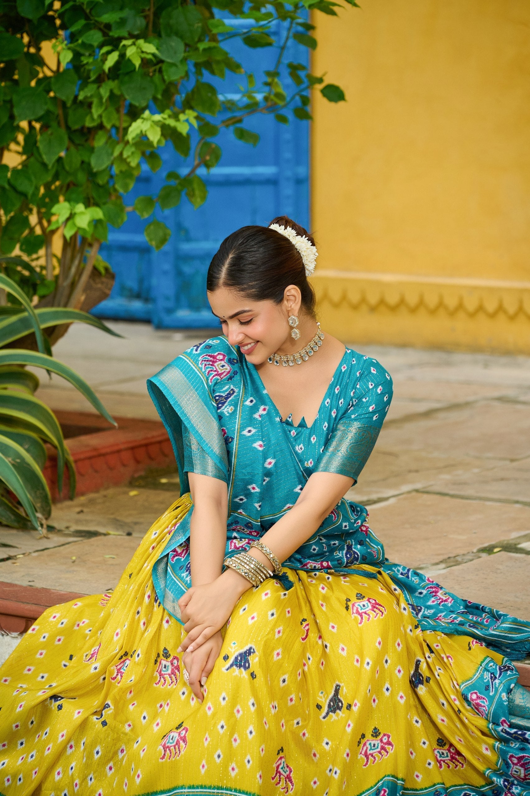 DEIANA'S Jacquard With Jari Lining With Print Lehenga Choli - Wine 