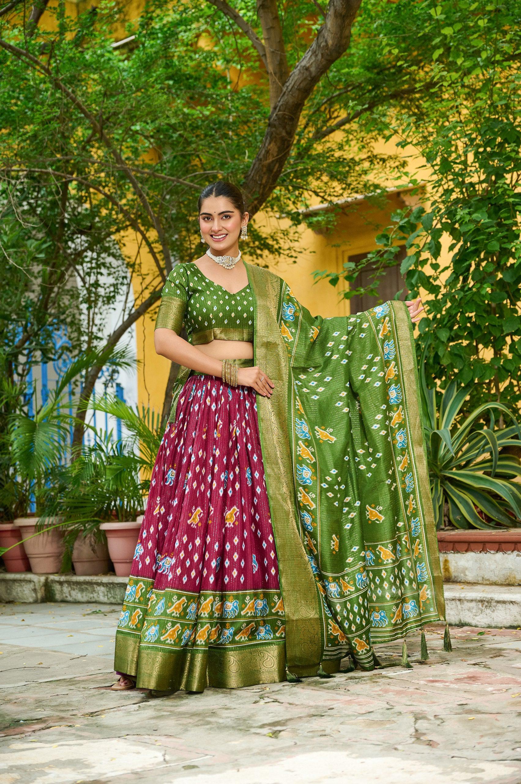 DEIANA'S Jacquard With Jari Lining With Print Lehenga Choli - Yellow 