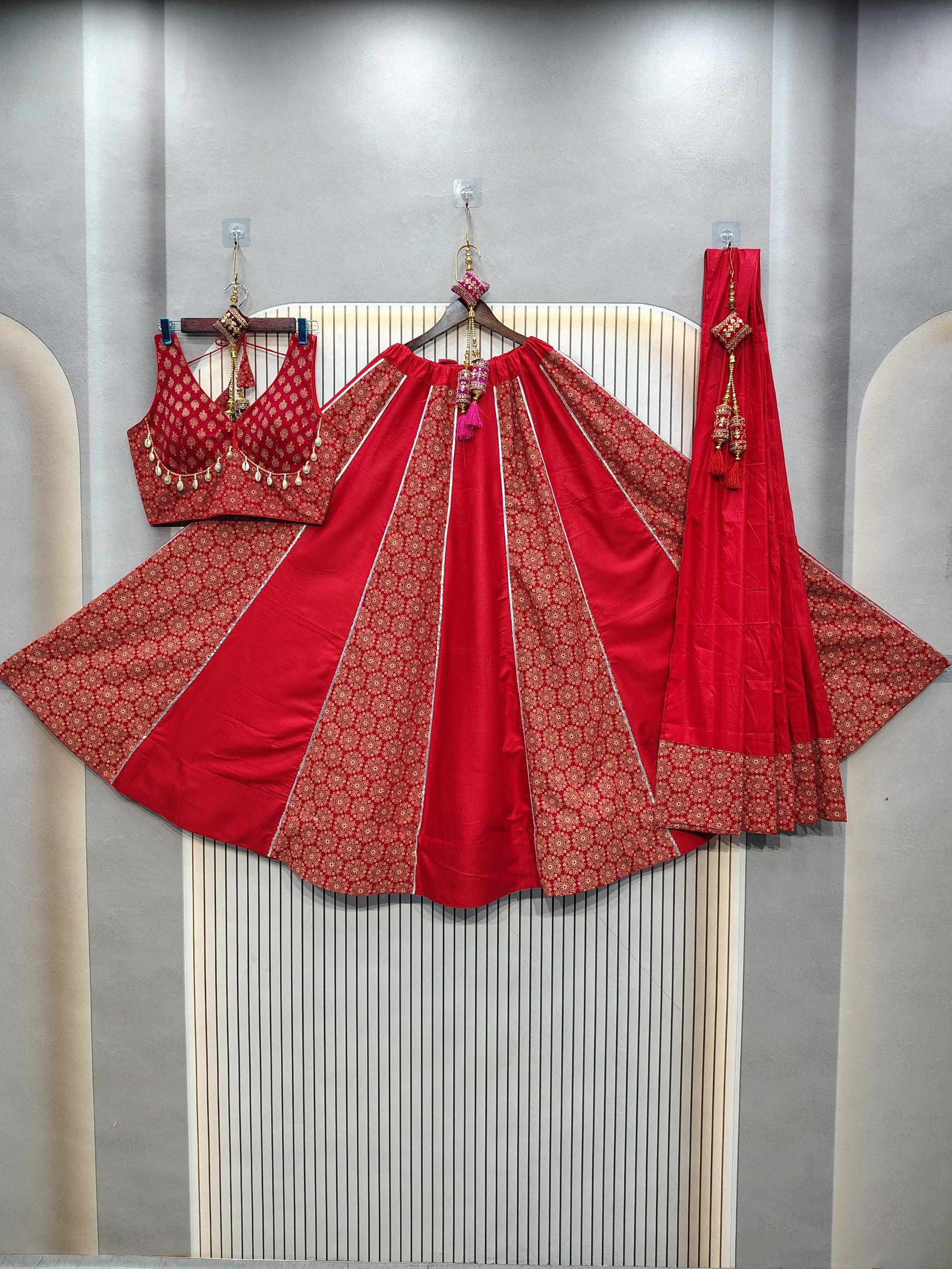 DEIANA'S Ajarak Print With Kali Pattern Lehenga Choli - Red 