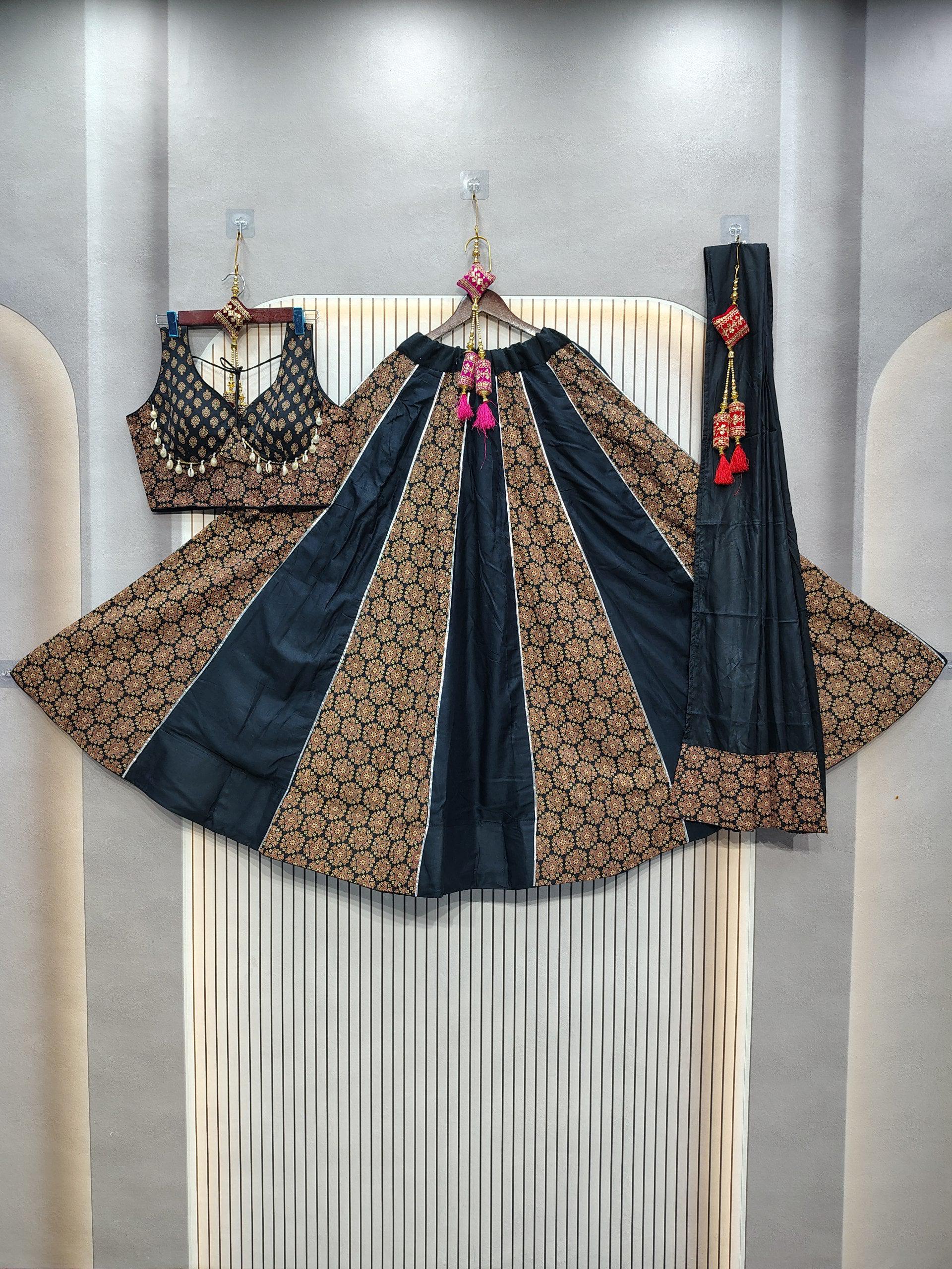 DEIANA'S Ajarak Print With Kali Pattern Lehenga Choli - Black 