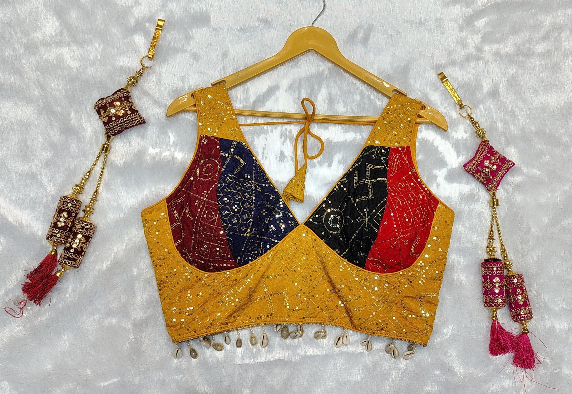 DEIANA'S Gamthi Patch With Handmade Kodi Lace Lehenga Choli - Black 