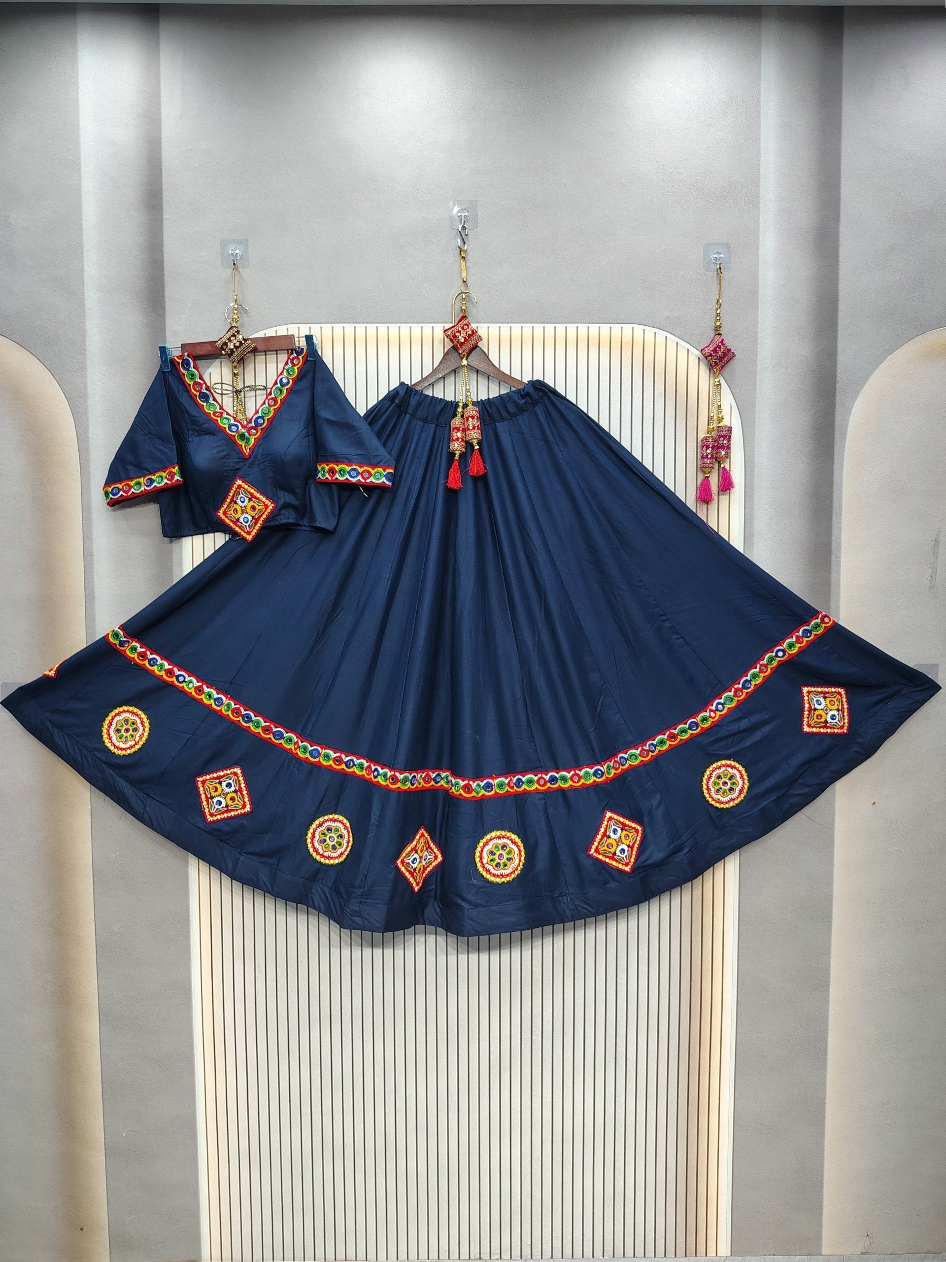 DEIANA'S Gota Patch Gamthi Work Lace Lehenga Choli - Navy Blue 