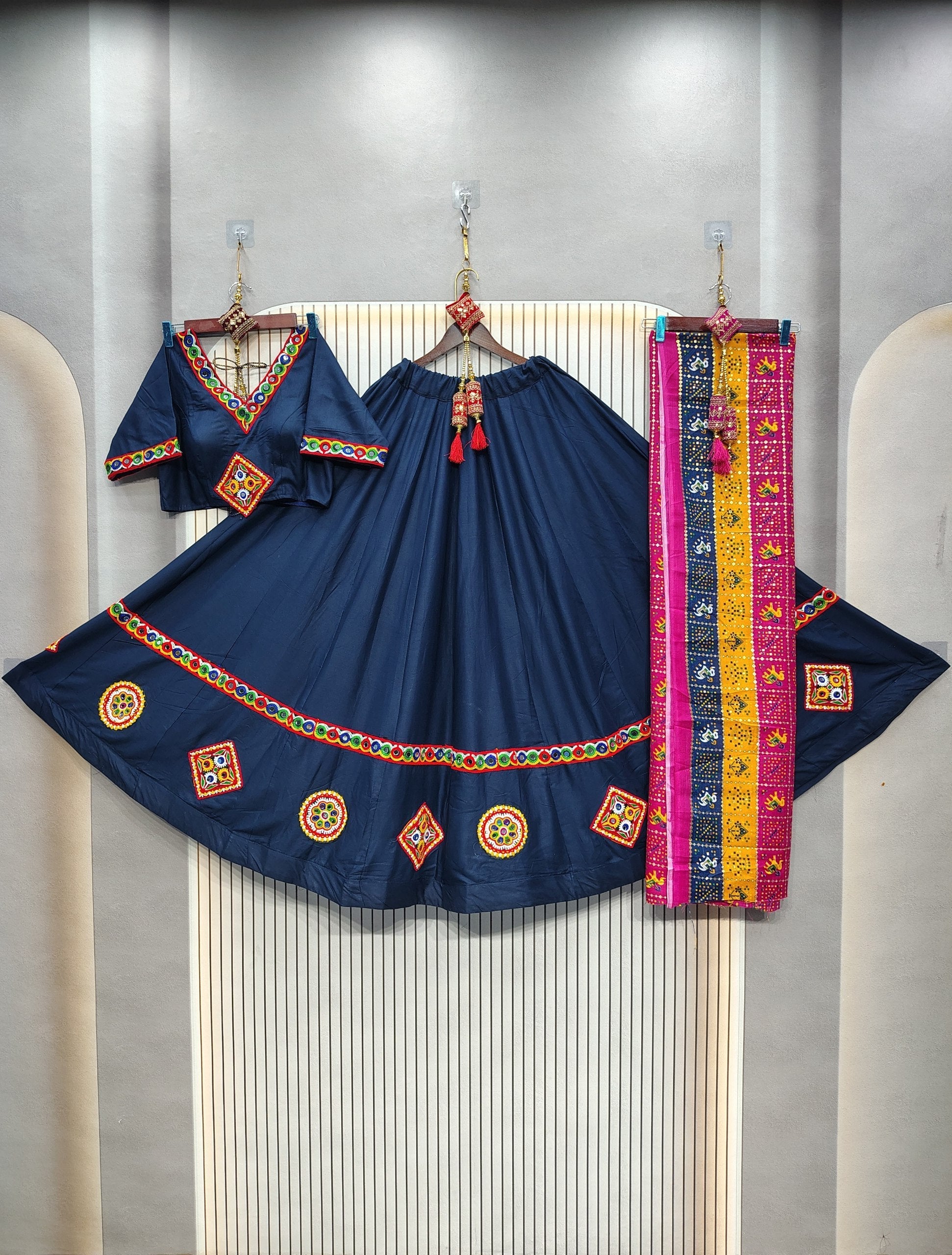 DEIANA'S Gota Patch Gamthi Work Lace Lehenga Choli - Navy Blue 