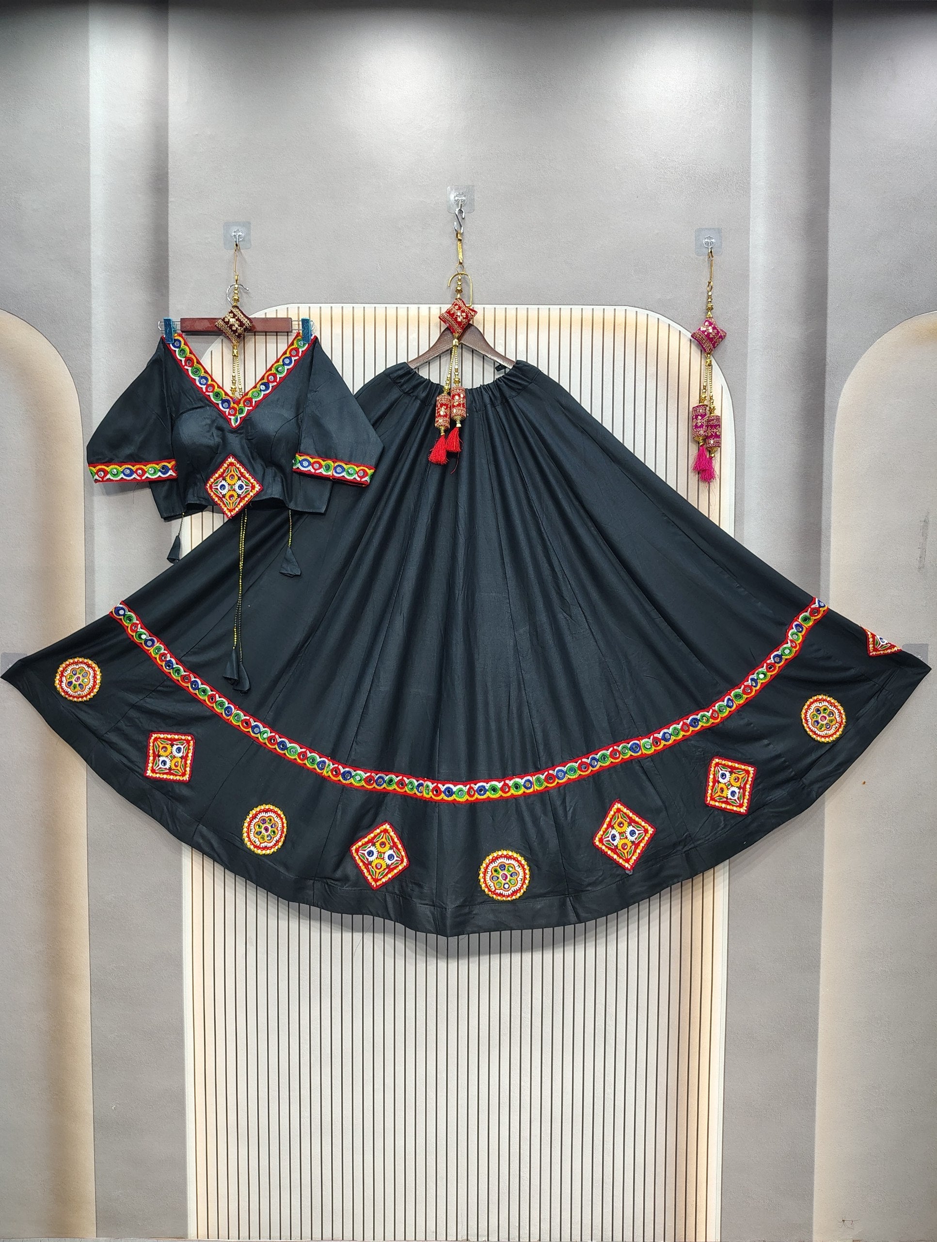 DEIANA'S Gota Patch Gamthi Work Lace Lehenga Choli - Black 