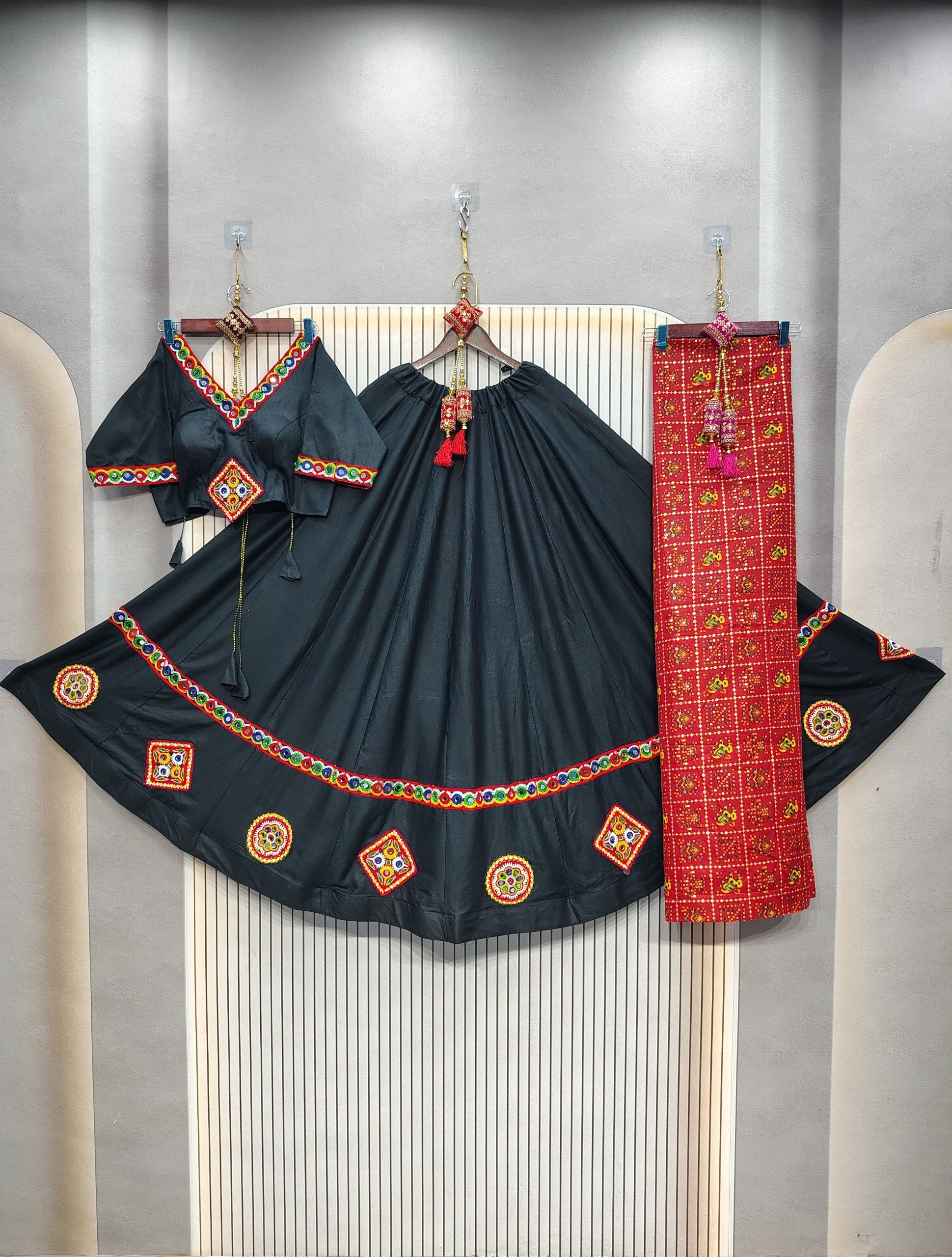 DEIANA'S Gota Patch Gamthi Work Lace Lehenga Choli - Black 
