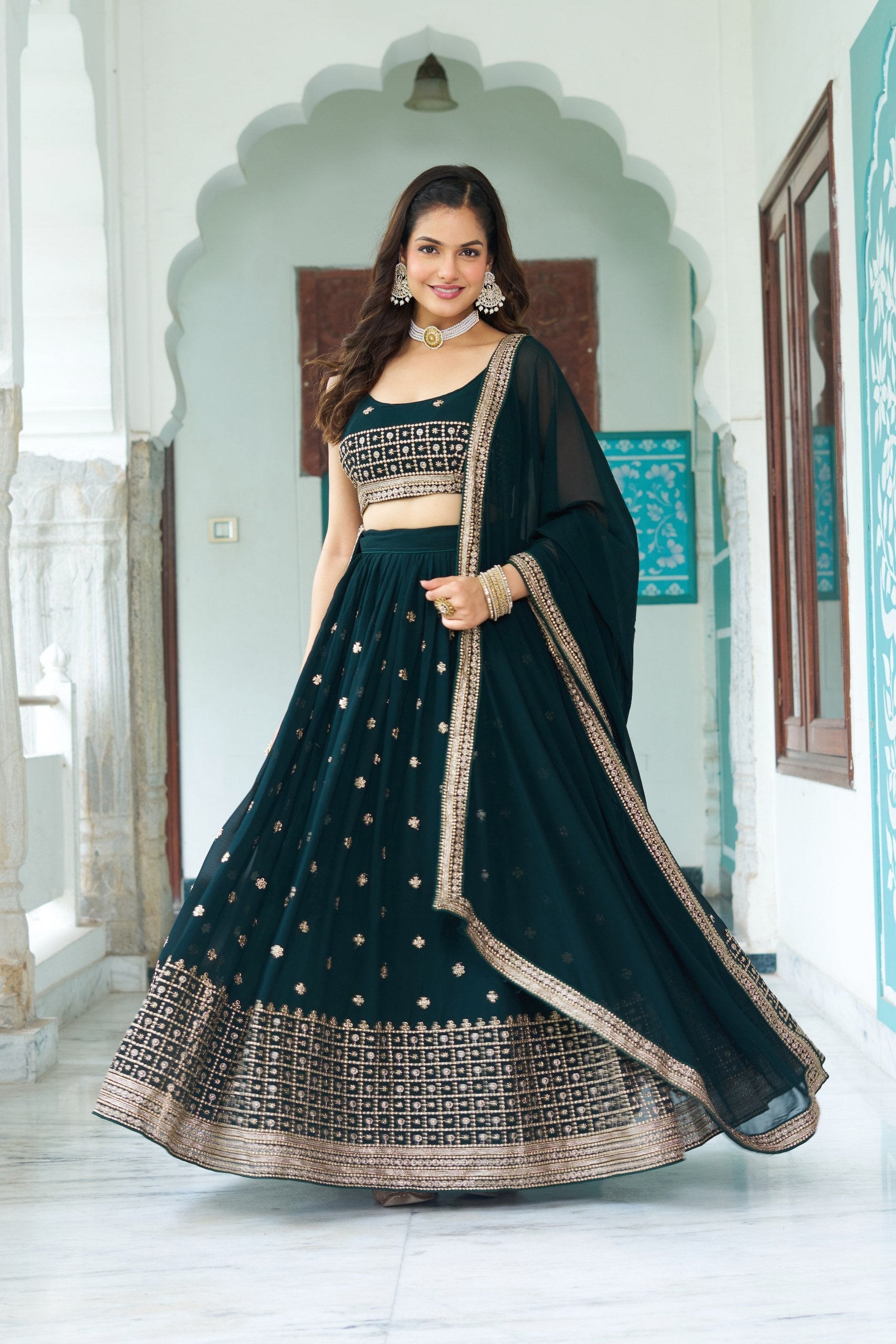 DEIANA'S Heavy Embroidery With Multi Work Lehenga Choli - Rama 