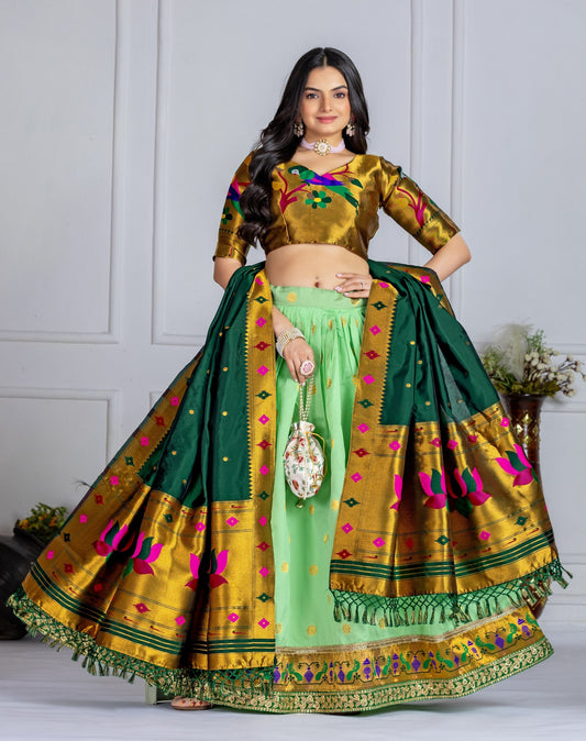 DEIANA'S Jacquard With Jari Print Weaving Lehenga Choli - Pista 