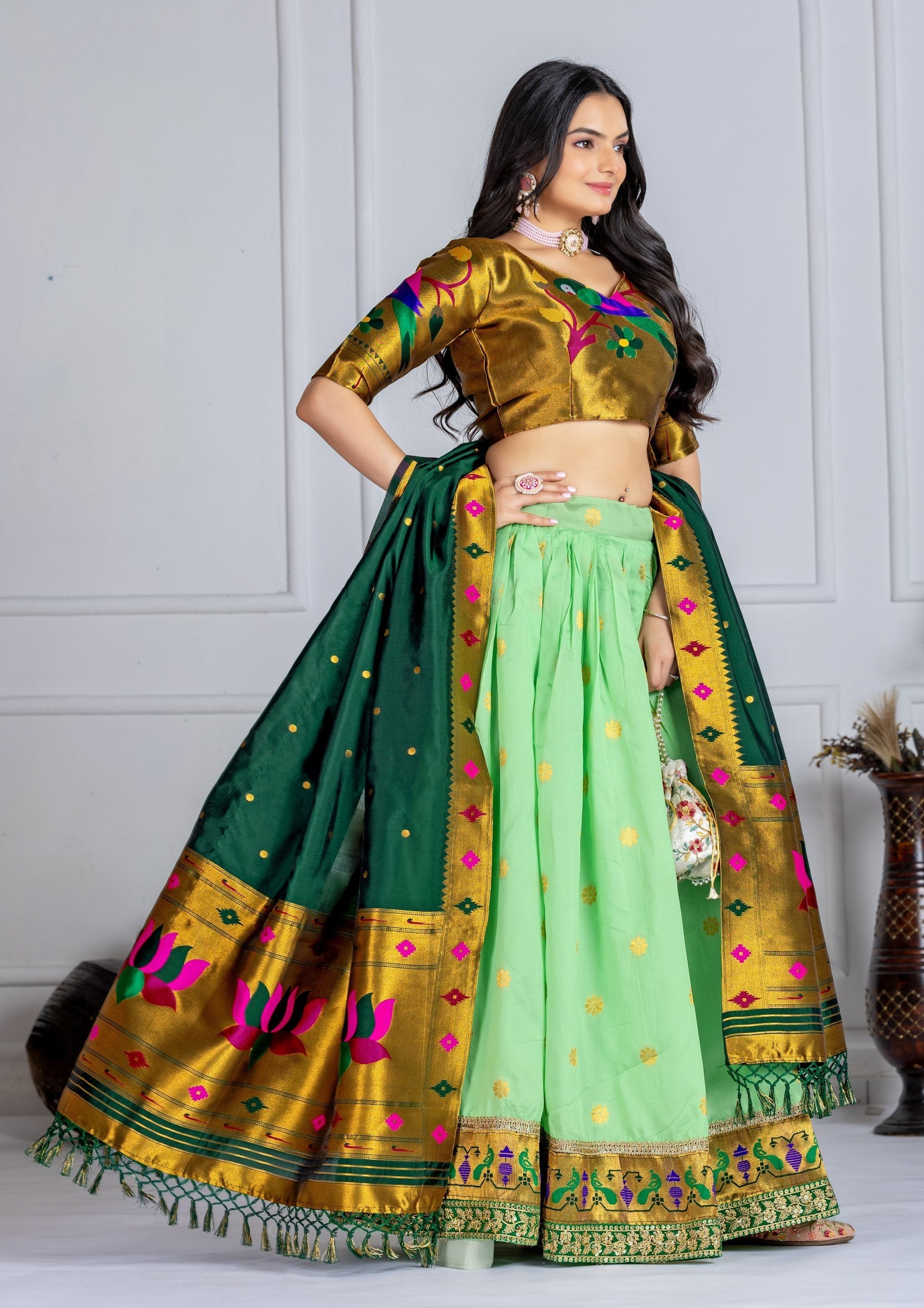 DEIANA'S Jacquard With Jari Print Weaving Lehenga Choli - Pista 