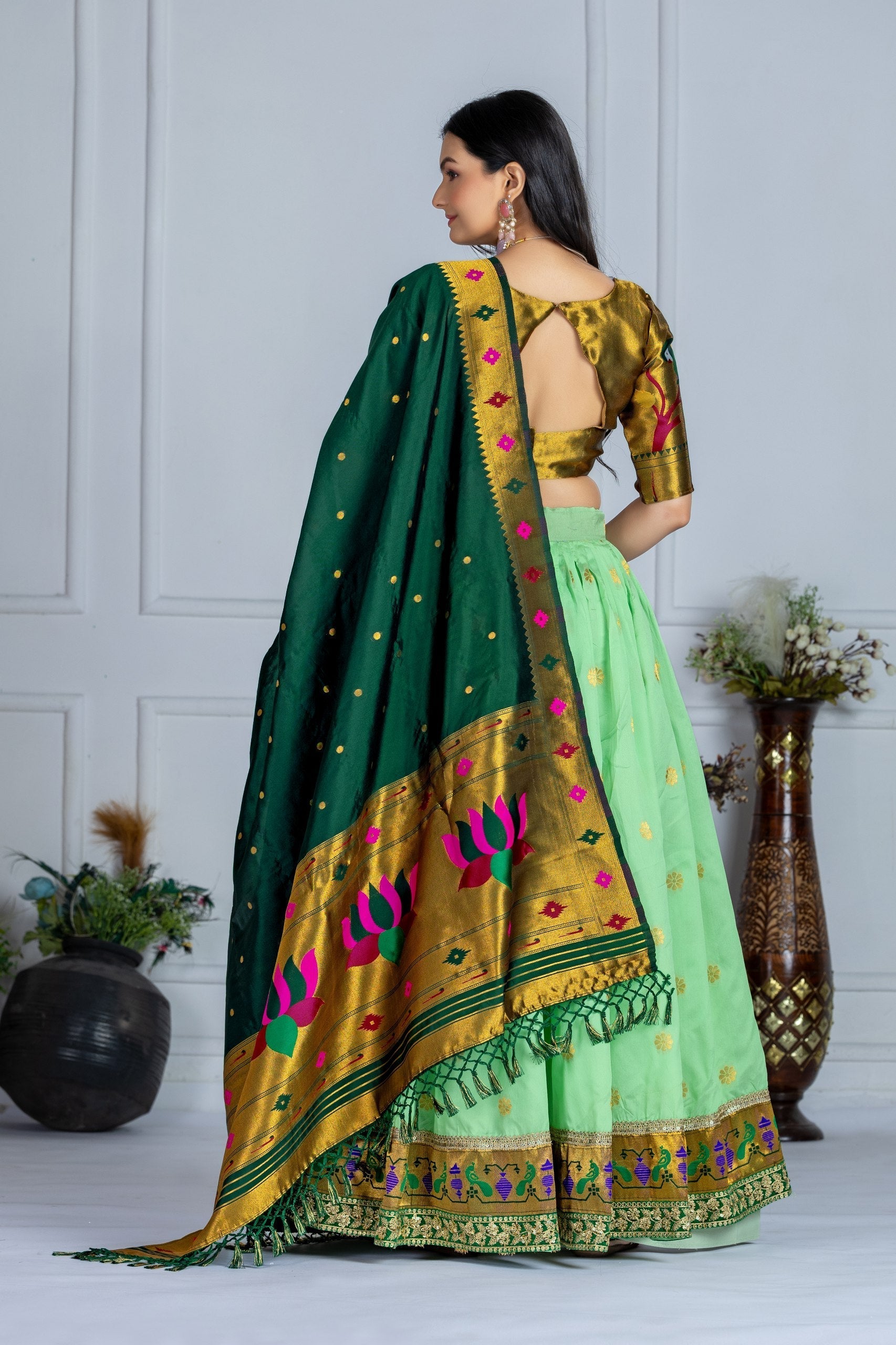DEIANA'S Jacquard With Jari Print Weaving Lehenga Choli - Pista 