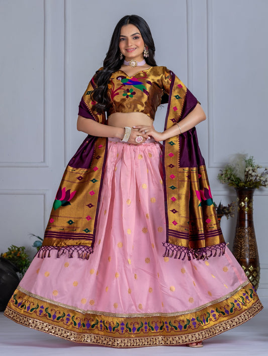 DEIANA'S Jacquard With Jari Print Weaving Lehenga Choli - Pink 