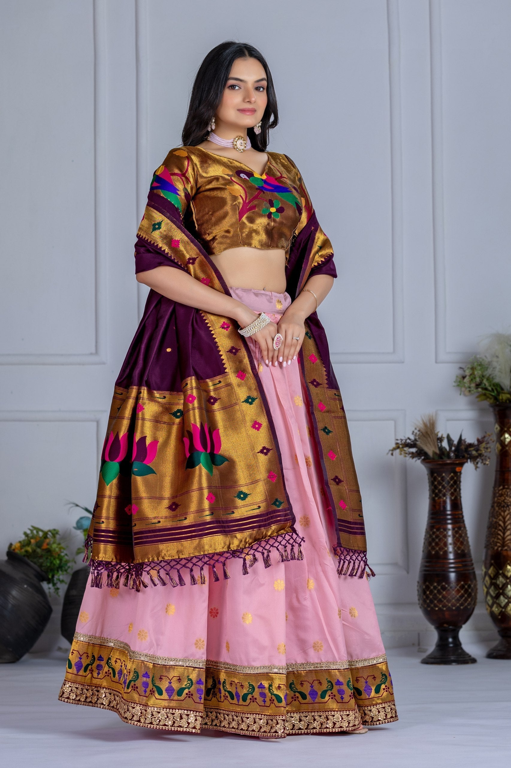 DEIANA'S Jacquard With Jari Print Weaving Lehenga Choli - Pink 