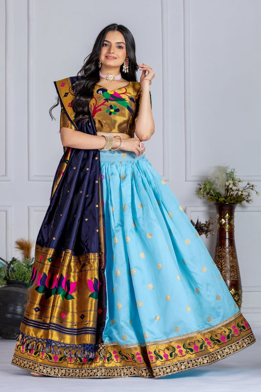 DEIANA'S Jacquard With Jari Print Weaving Lehenga Choli - Sky Blue 