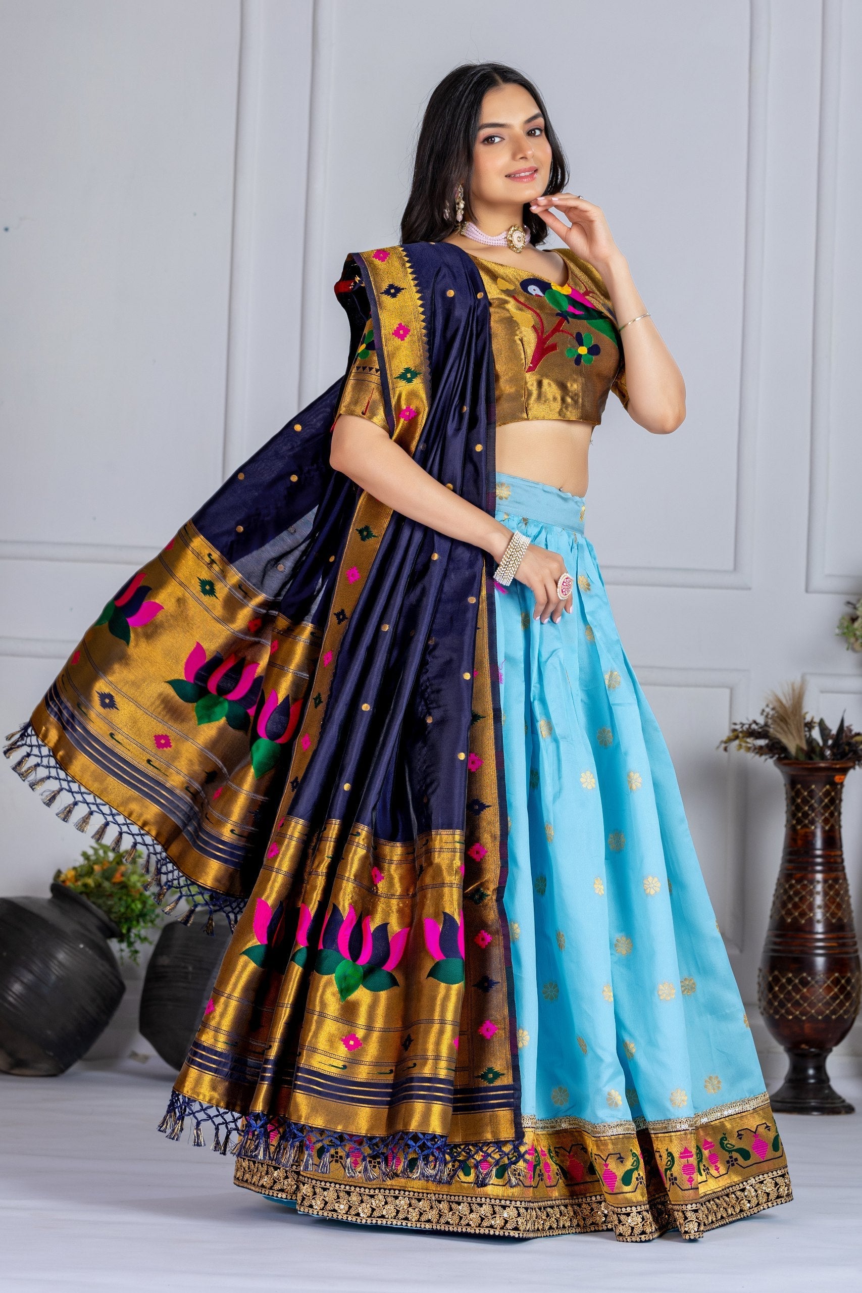 DEIANA'S Jacquard With Jari Print Weaving Lehenga Choli - Sky Blue 