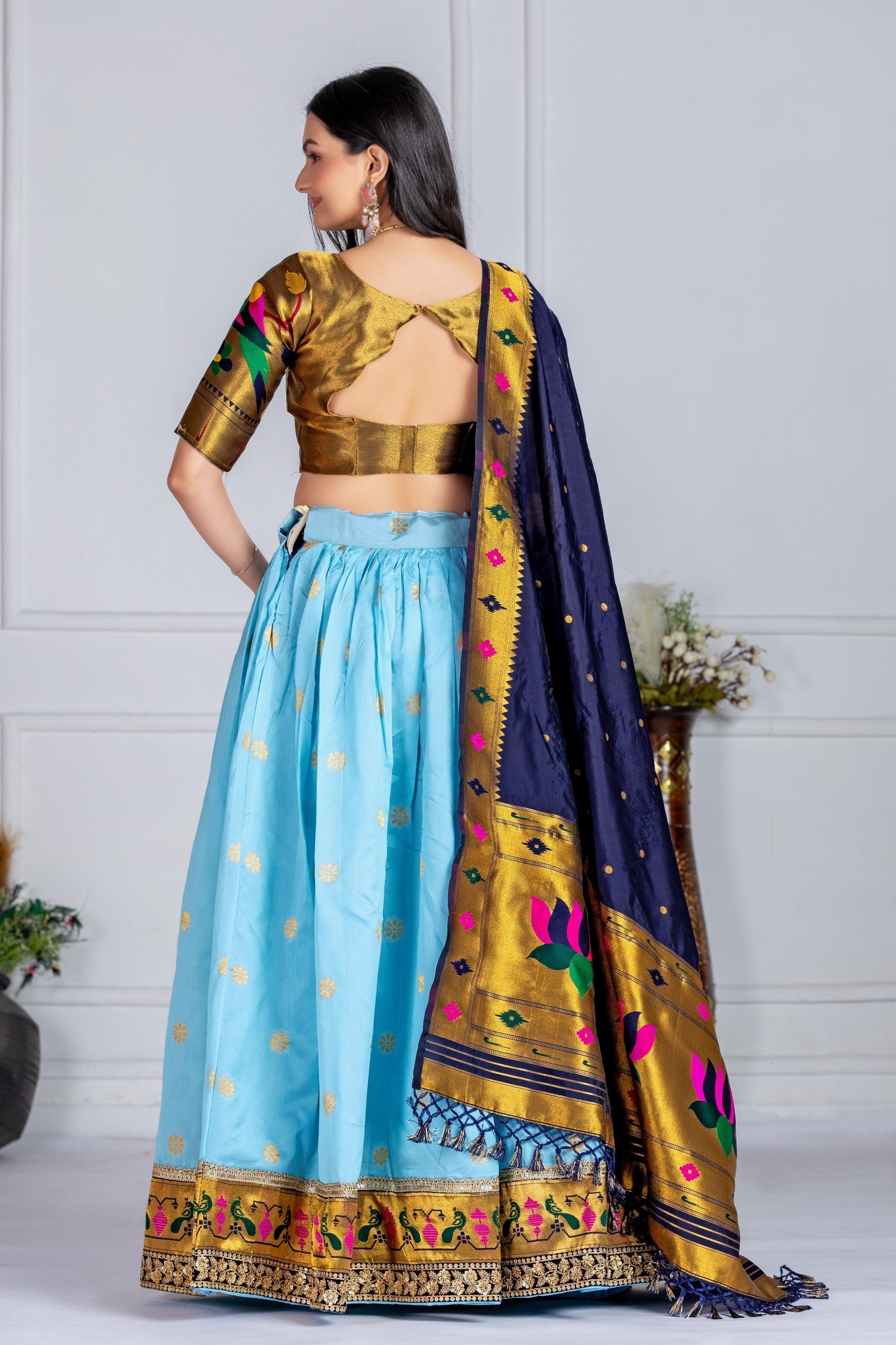 DEIANA'S Jacquard With Jari Print Weaving Lehenga Choli - Sky Blue 