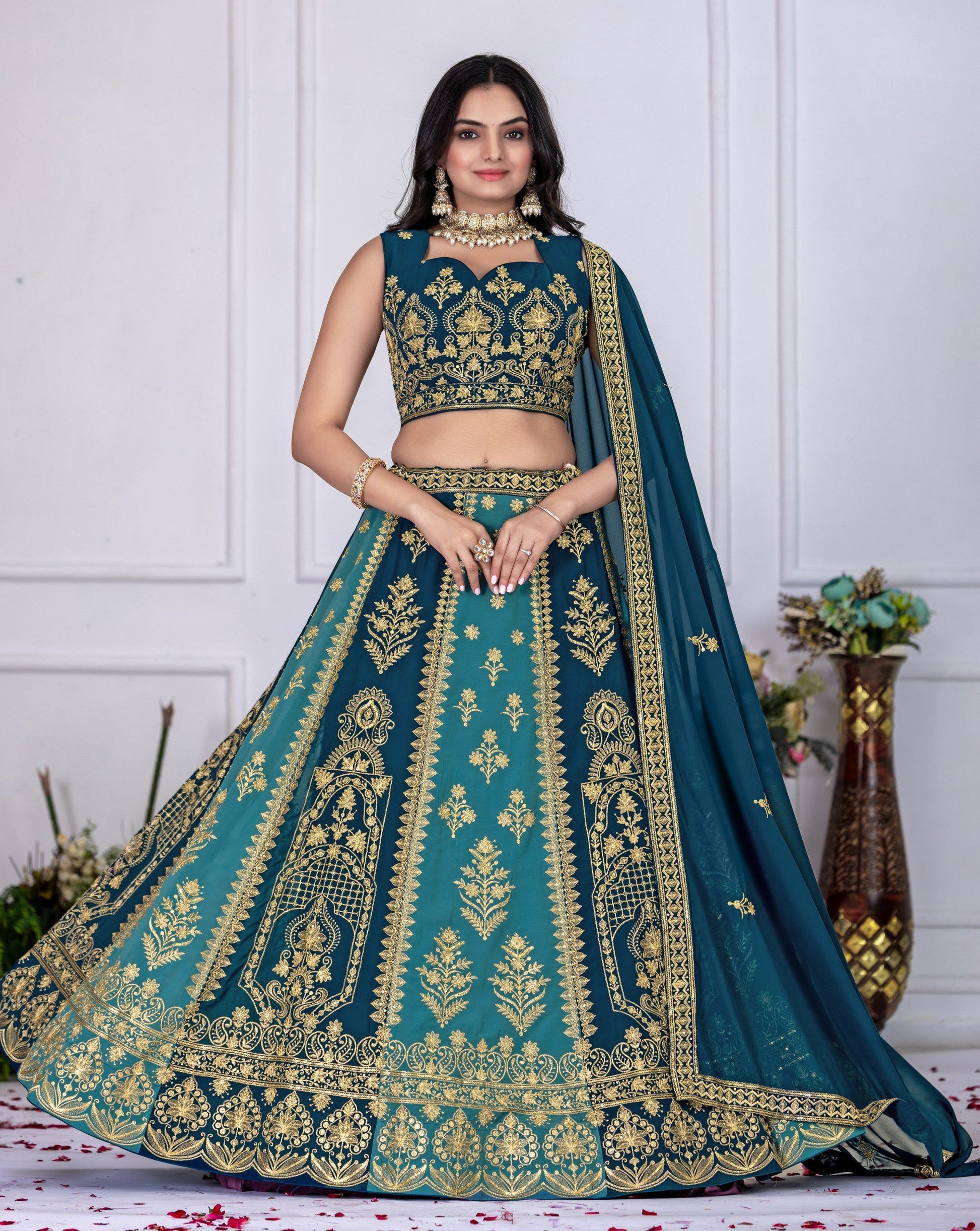 DEIANA'S Heavy Plain with crease work Lehenga Choli - Rama 