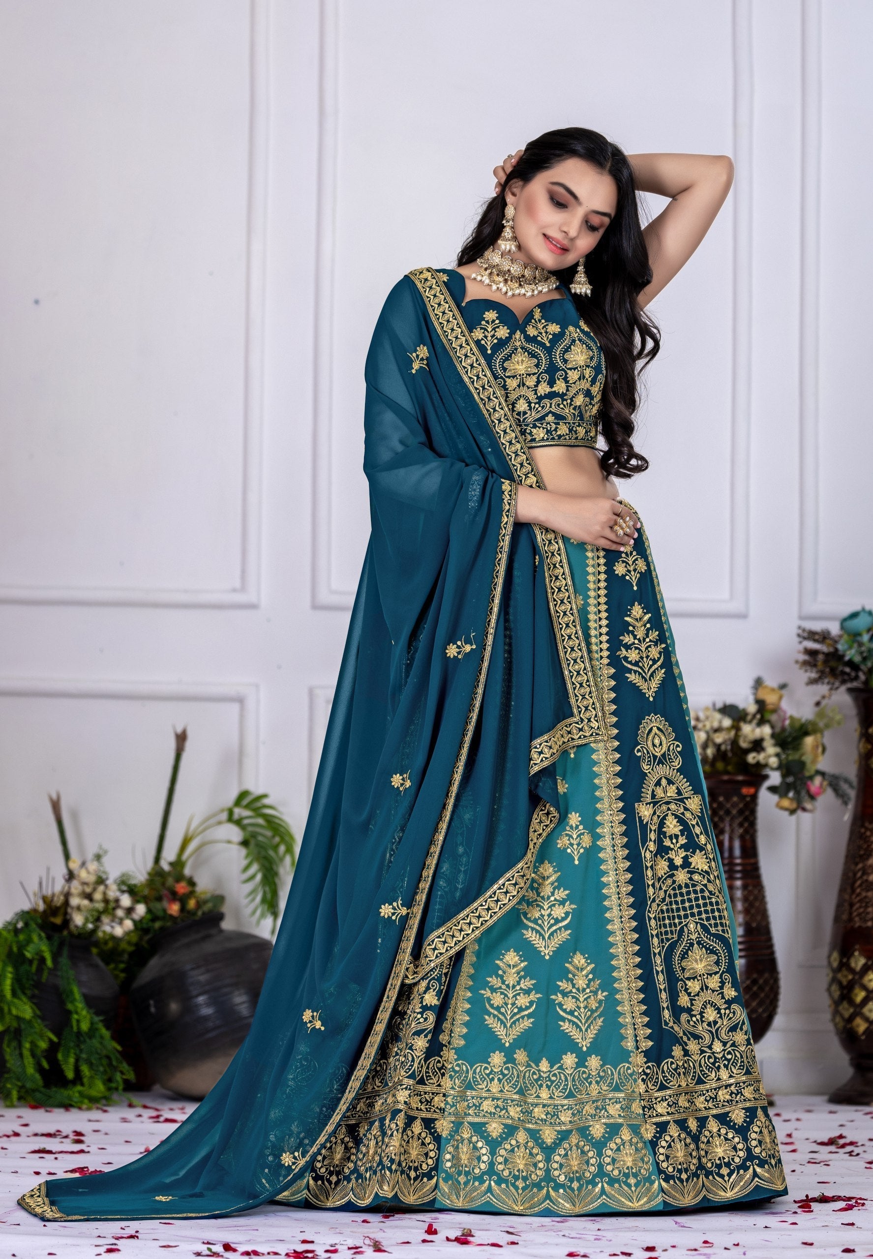 DEIANA'S Heavy Plain with crease work Lehenga Choli - Rama 