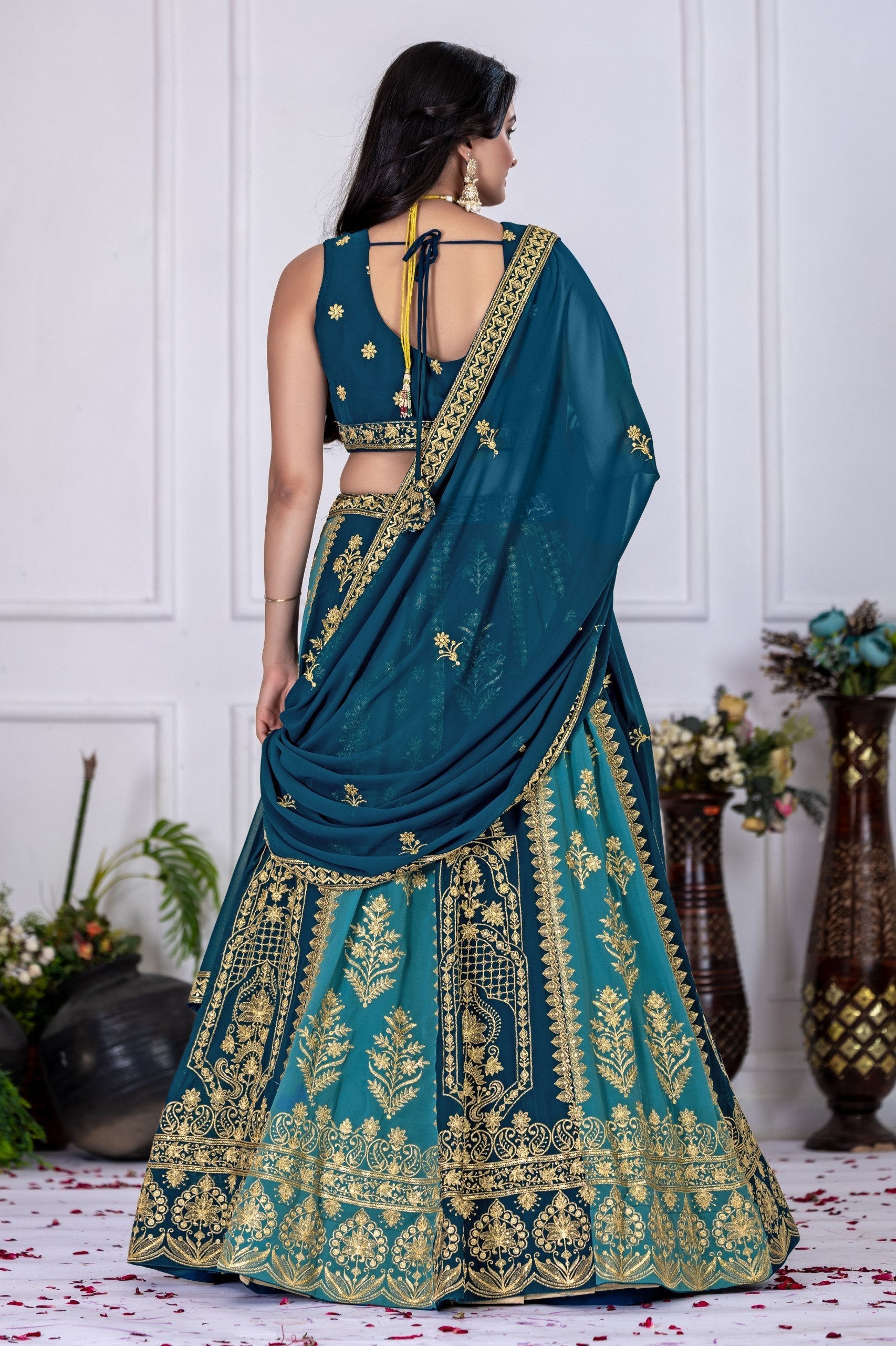 DEIANA'S Heavy Plain with crease work Lehenga Choli - Rama 