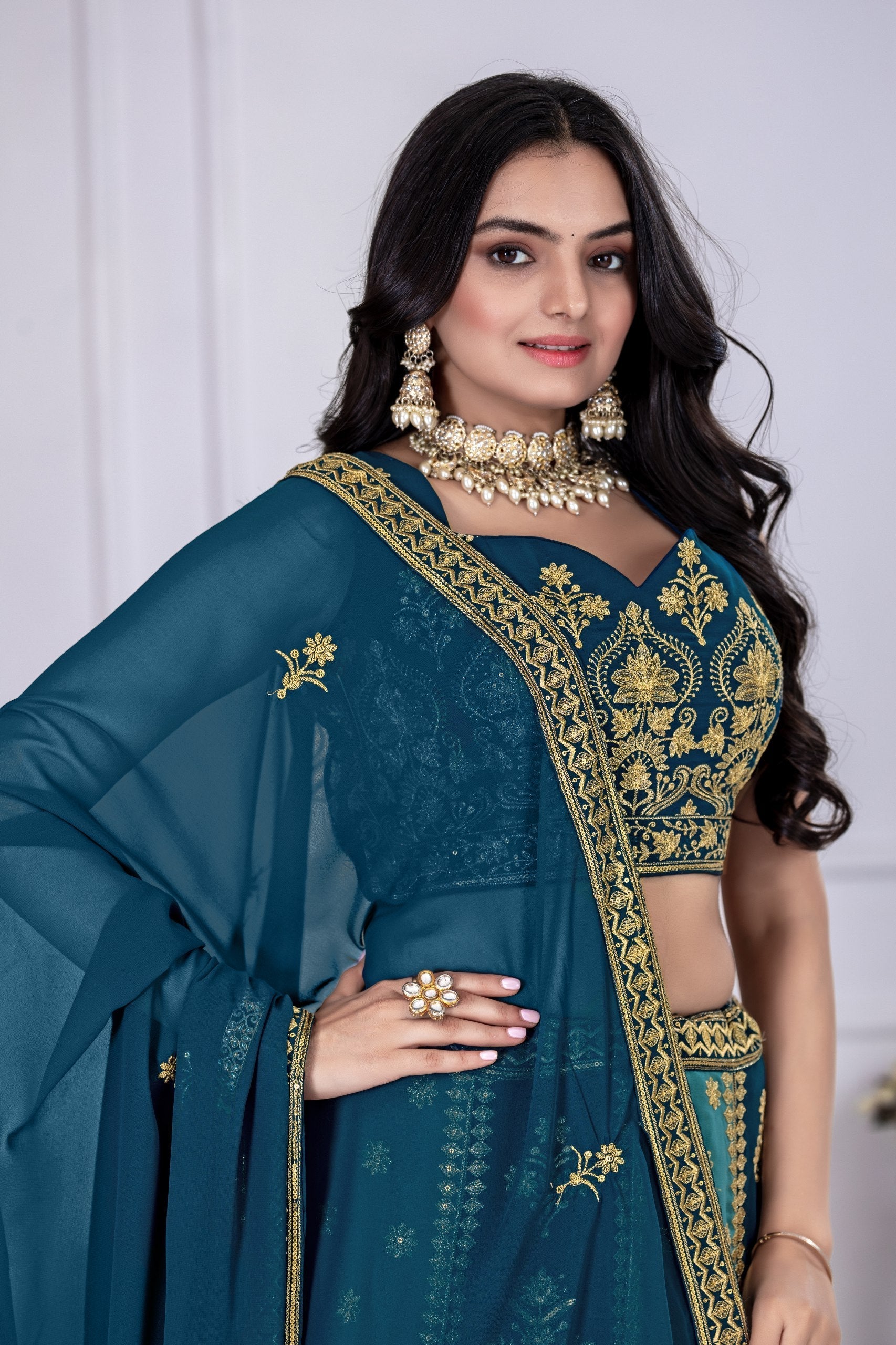 DEIANA'S Heavy Plain with crease work Lehenga Choli - Rama 