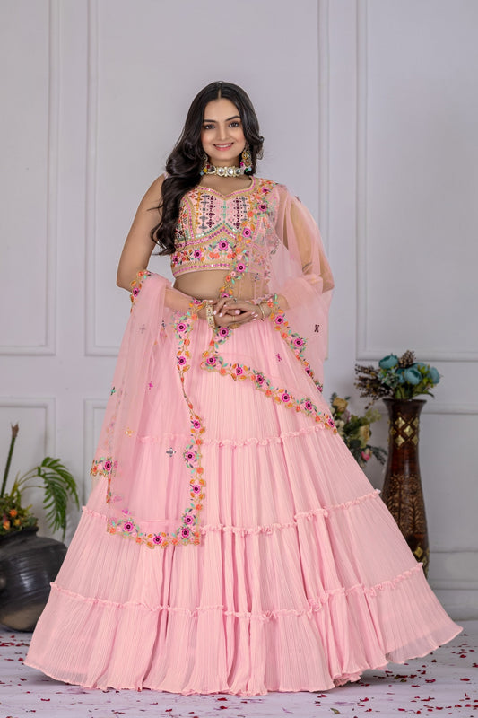 DEIANA'S Heavy Plain with crease work Lehenga Choli - Pink 