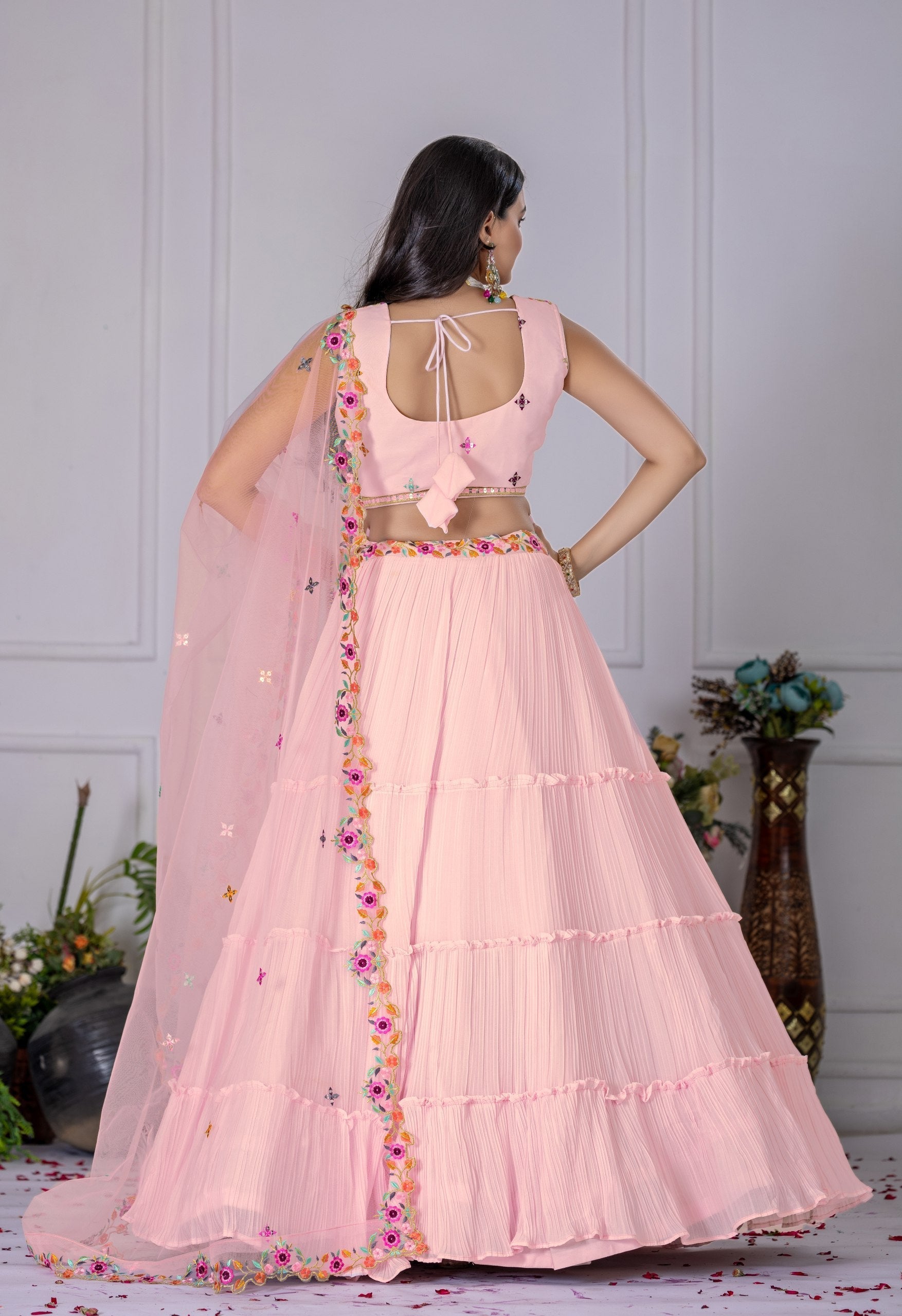 DEIANA'S Heavy Plain with crease work Lehenga Choli - Pink 