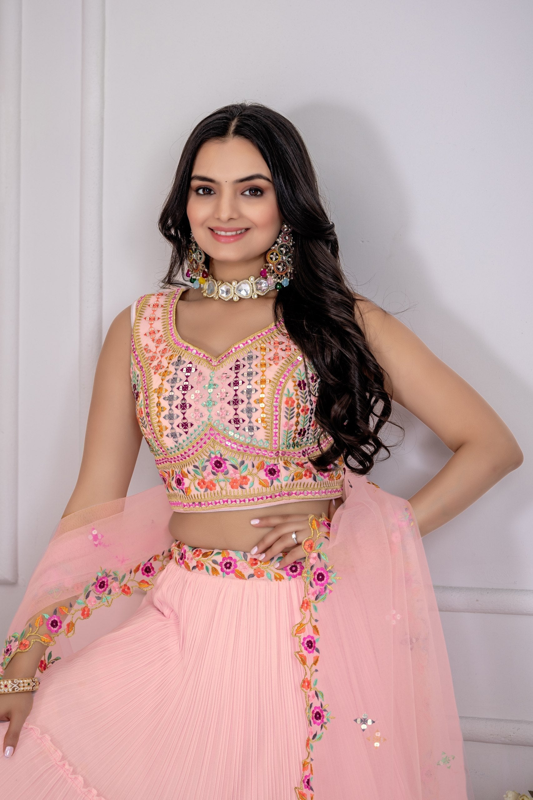 DEIANA'S Heavy Plain with crease work Lehenga Choli - Pink 