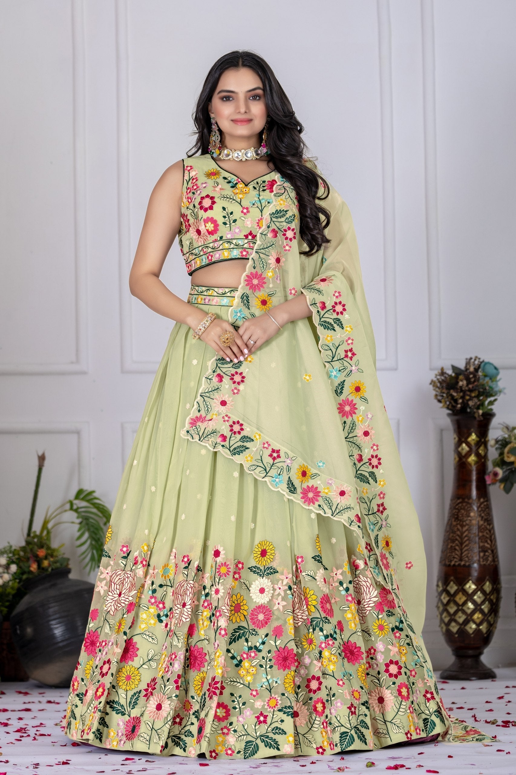 DEIANA'S Heavy Embroidery With Multi Work Lehenga Choli - Pastel Green 