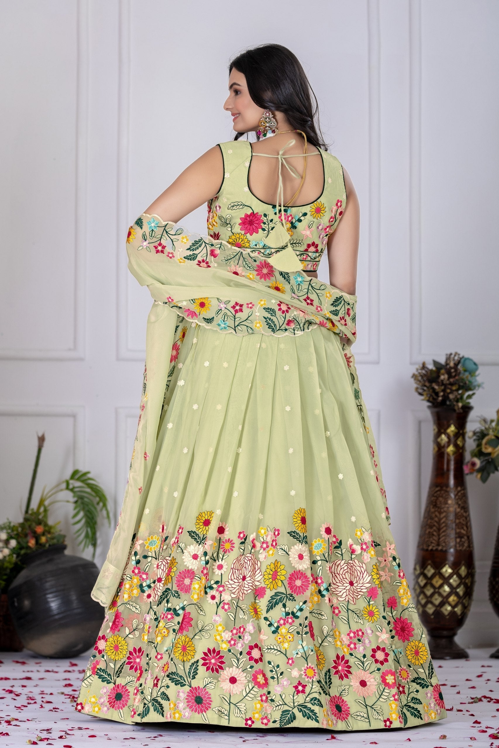 DEIANA'S Heavy Embroidery With Multi Work Lehenga Choli - Pastel Green 