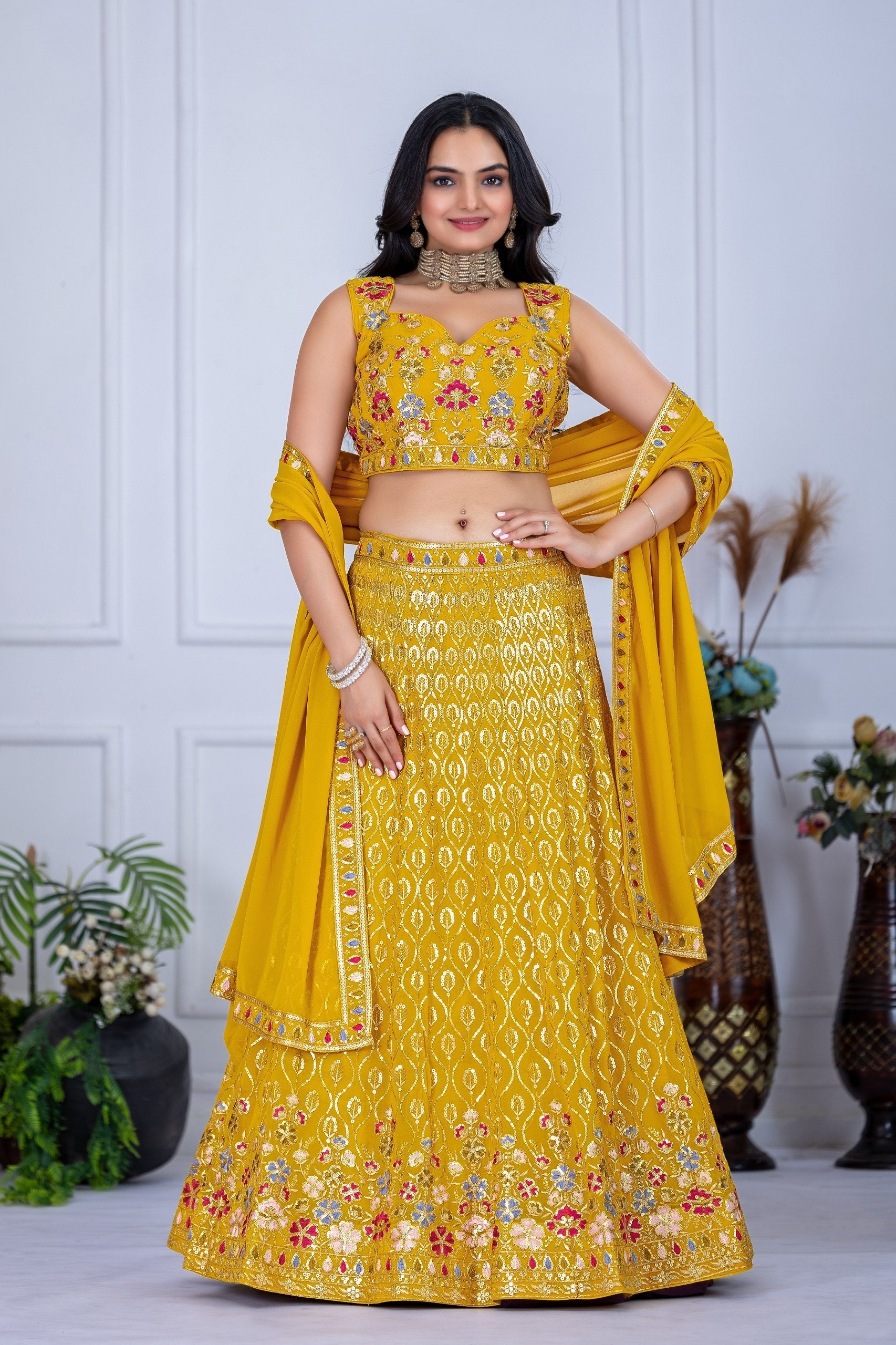 DEIANA'S Heavy Embroidery With Multi Work Lehenga Choli - Yellow 