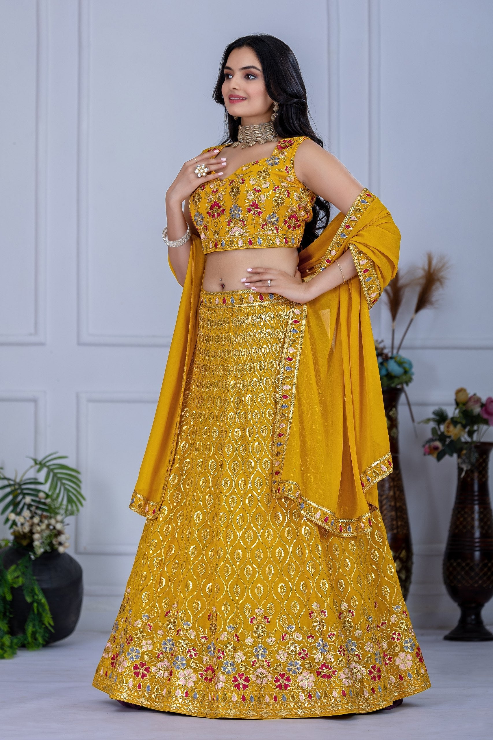 DEIANA'S Heavy Embroidery With Multi Work Lehenga Choli - Yellow 