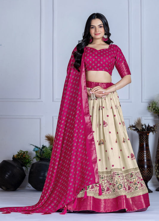 DEIANA'S Jacquard With Jari Print Weaving Lehenga Choli - Off White 