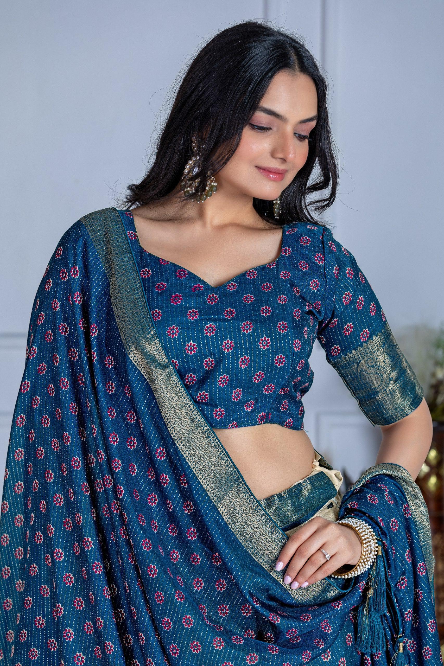 DEIANA'S Jacquard With Jari Print Weaving Lehenga Choli - Off White 