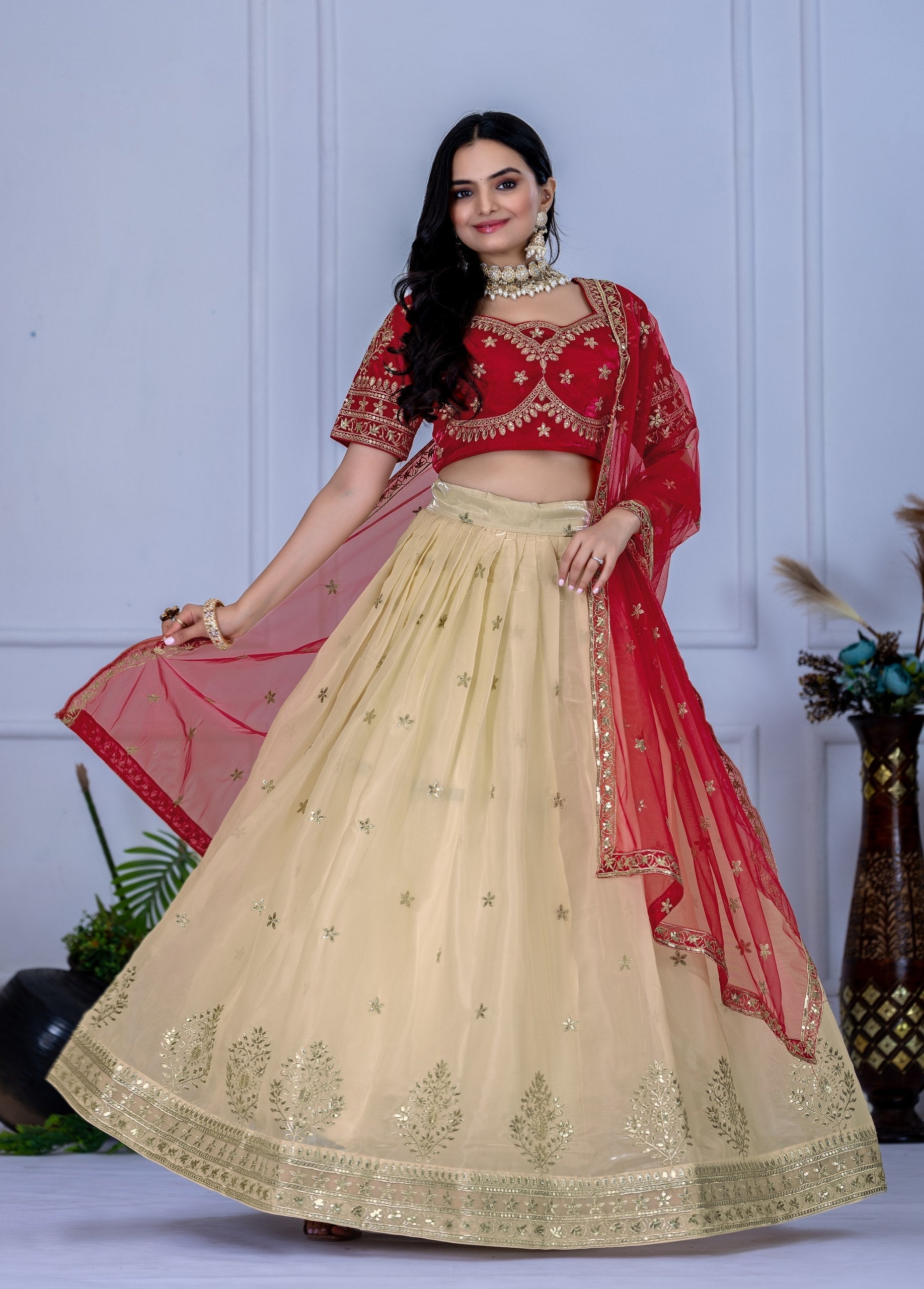 DEIANA'S Heavy Embroidery With Sequence Work Lehenga Choli - Off White 