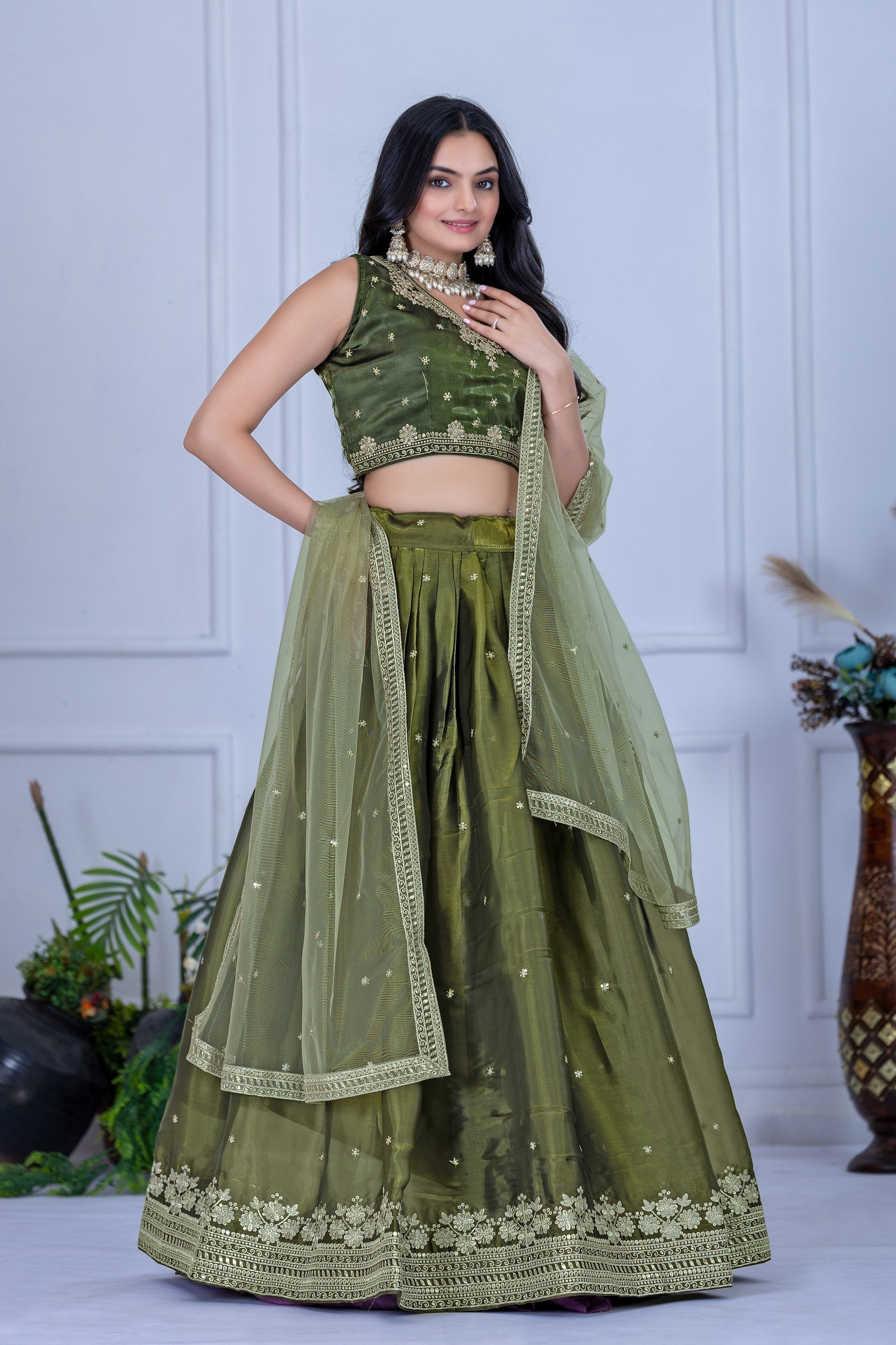 DEIANA'S Heavy Embroidery With Sequence Work Lehenga Choli - Mehndi 