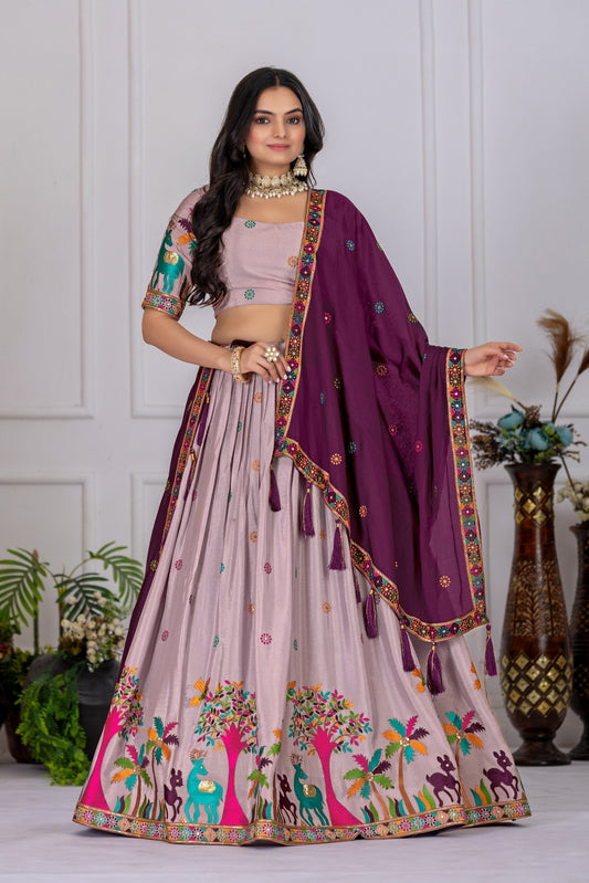 DEIANA'S Heavy Embroidery With Multi Color Work Lehenga Choli - Pink 