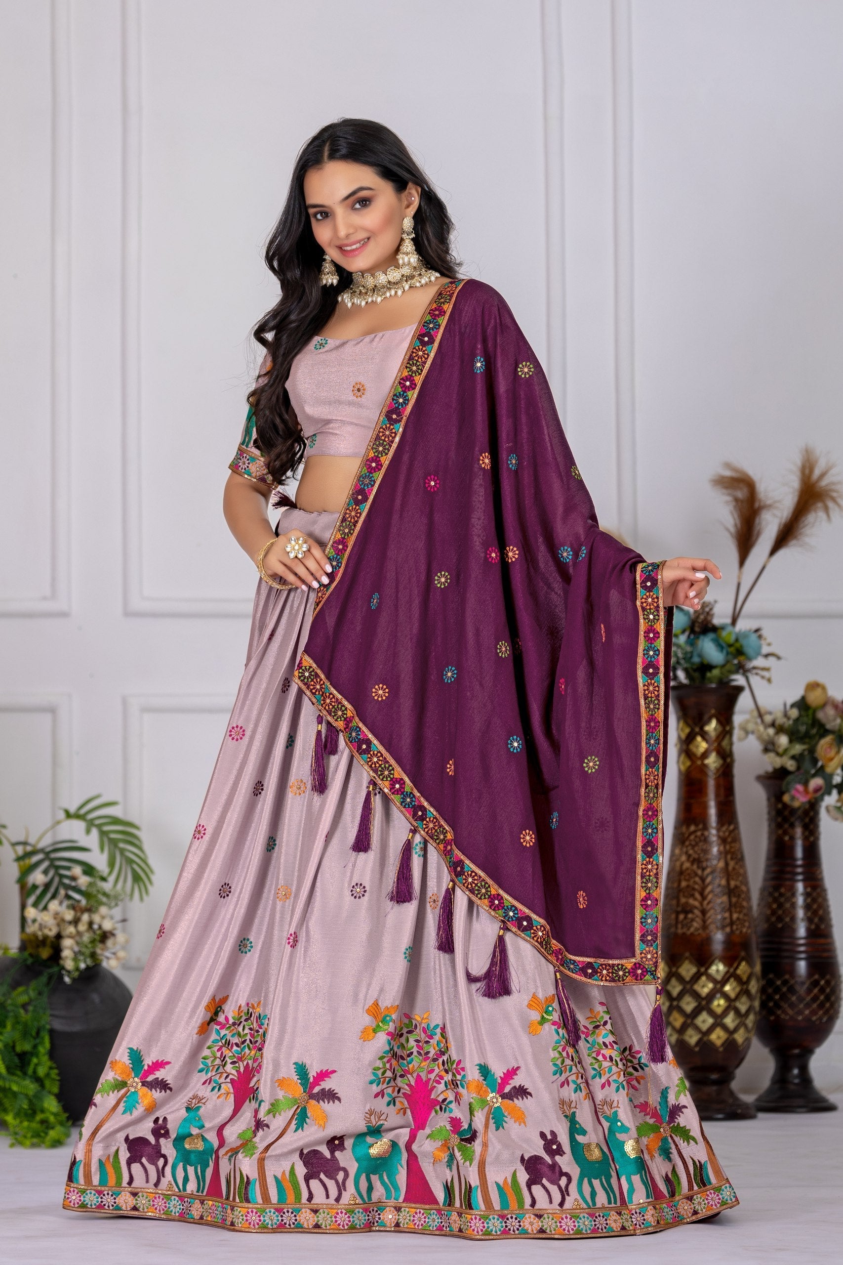 DEIANA'S Heavy Embroidery With Multi Color Work Lehenga Choli - Pink 