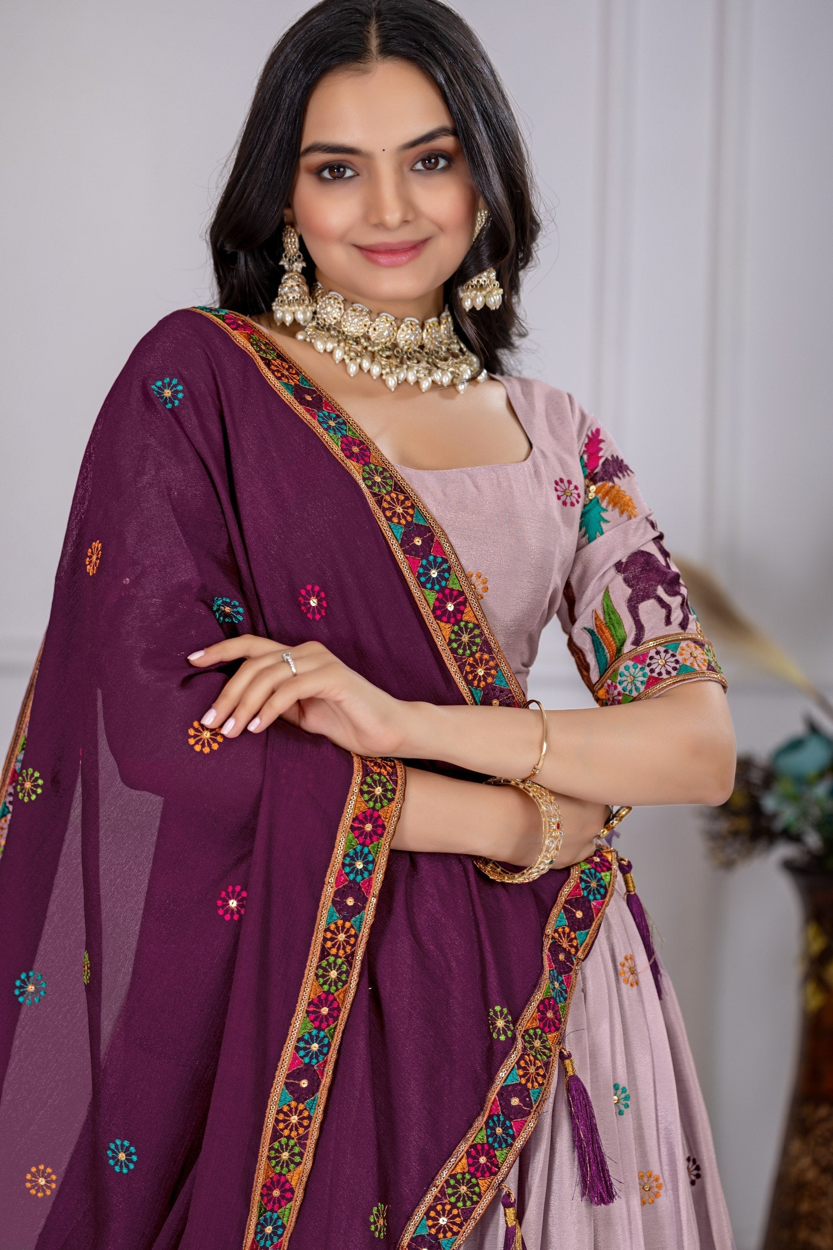 DEIANA'S Heavy Embroidery With Multi Color Work Lehenga Choli - Pink 