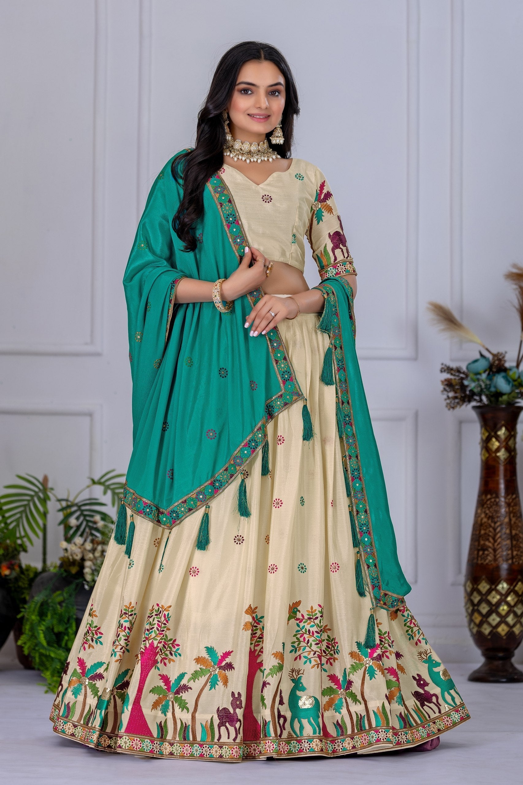 DEIANA'S Heavy Embroidery With Multi Color Work Lehenga Choli - Off White 