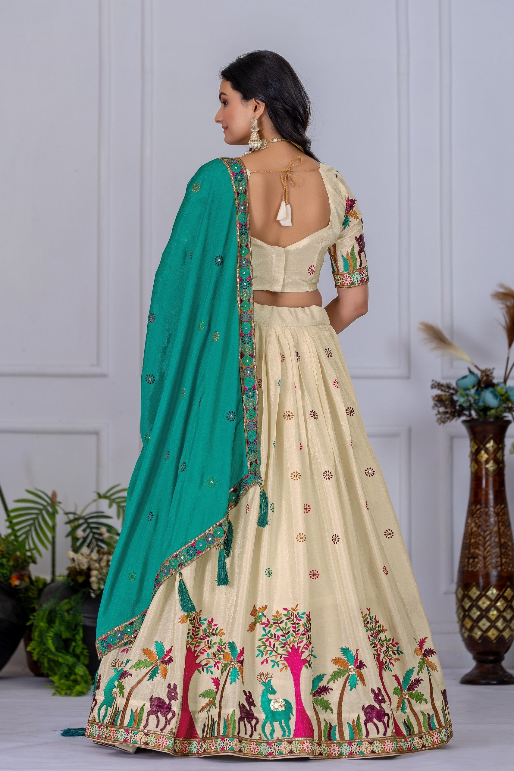 DEIANA'S Heavy Embroidery With Multi Color Work Lehenga Choli - Off White 