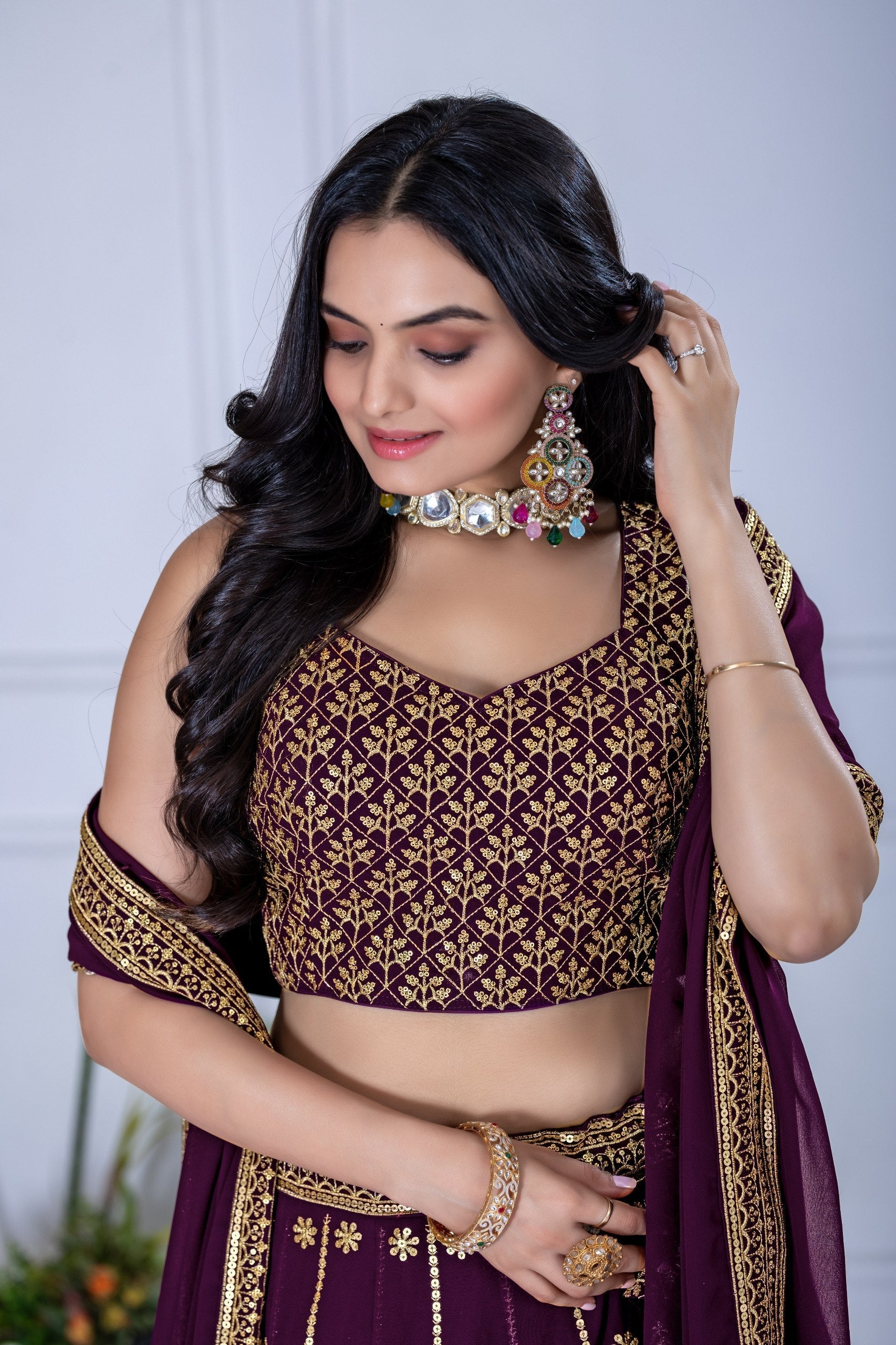 DEIANA'S Heavy Embroidery With Thread Work Lehenga Choli - Wine 