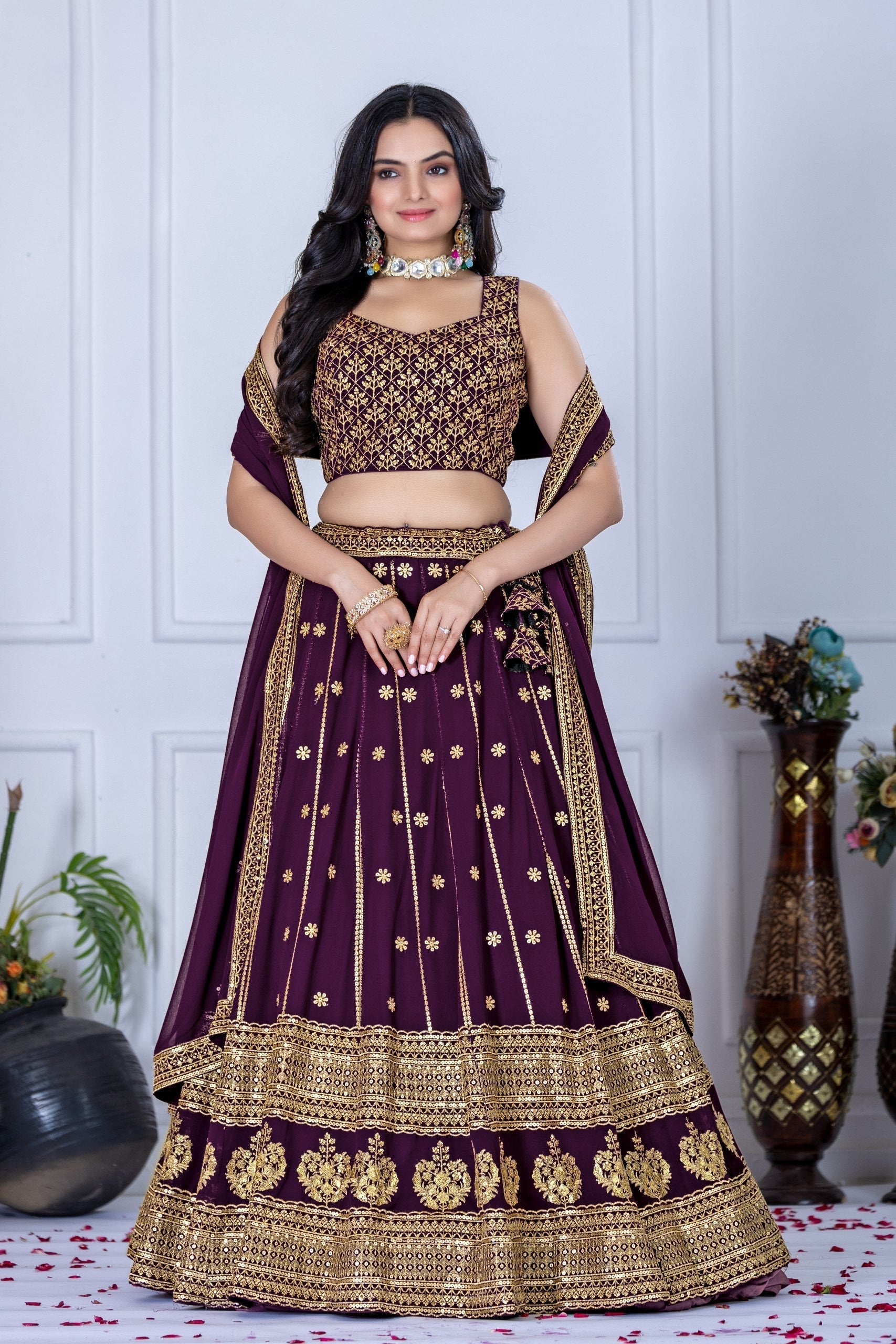DEIANA'S Heavy Embroidery With Thread Work Lehenga Choli - Wine 