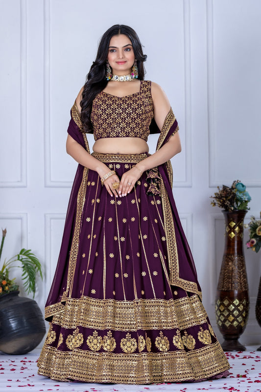 DEIANA'S Heavy Embroidery With Thread Work Lehenga Choli - Wine 