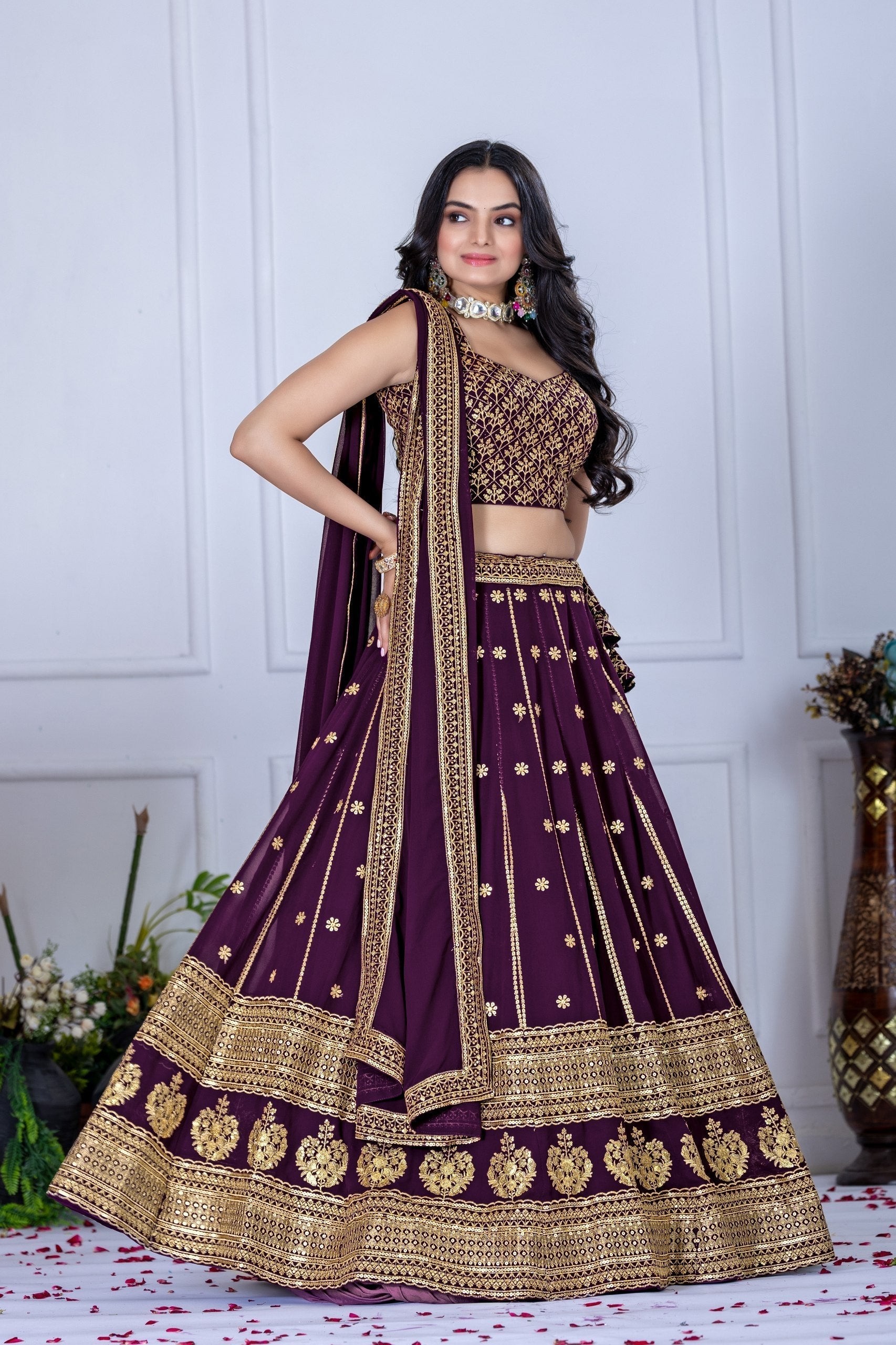 DEIANA'S Heavy Embroidery With Thread Work Lehenga Choli - Wine 