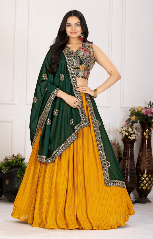 DEIANA'S Heavy Plain with crease work Lehenga Choli - Yellow 