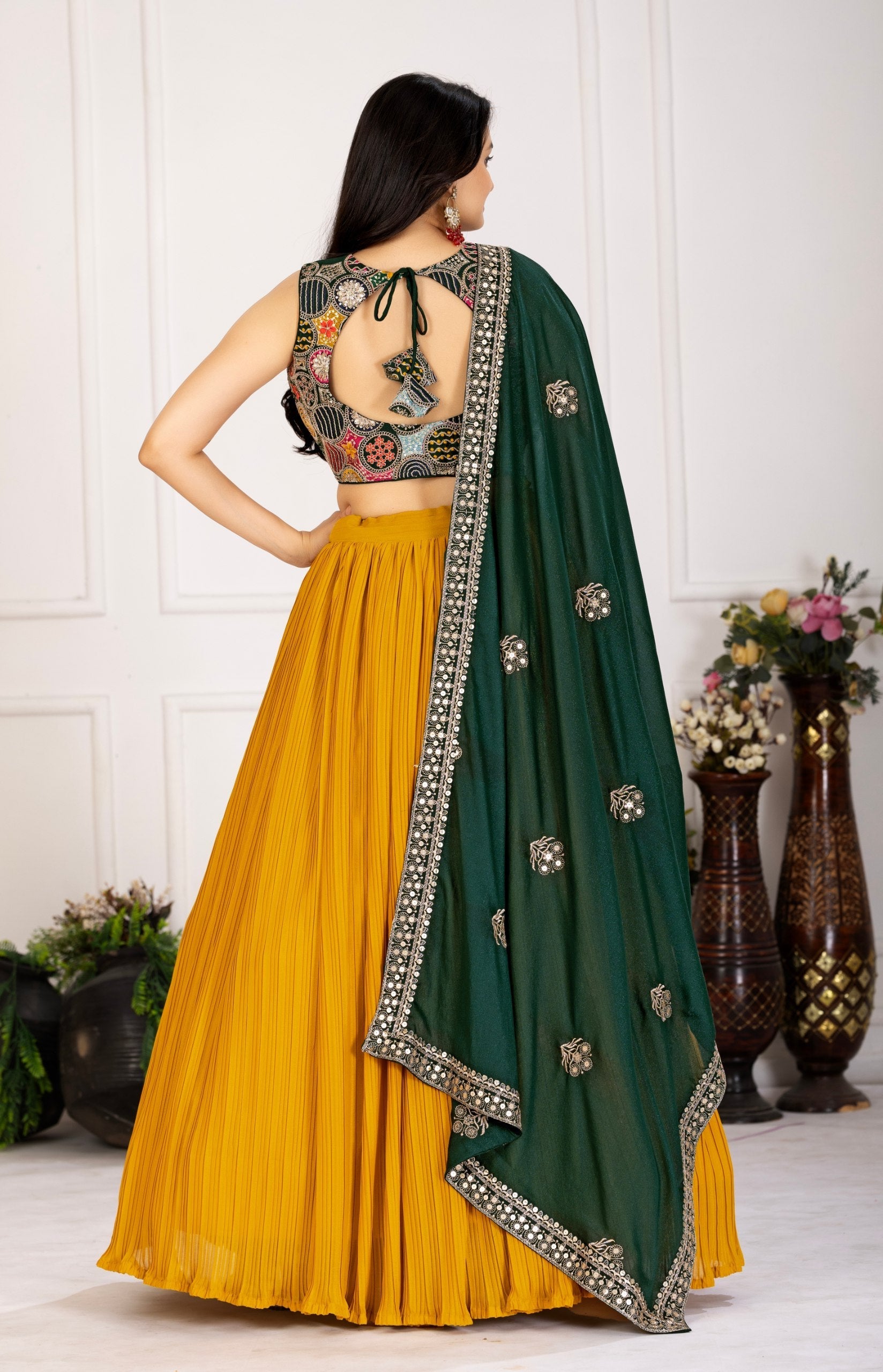 DEIANA'S Heavy Plain with crease work Lehenga Choli - Yellow 
