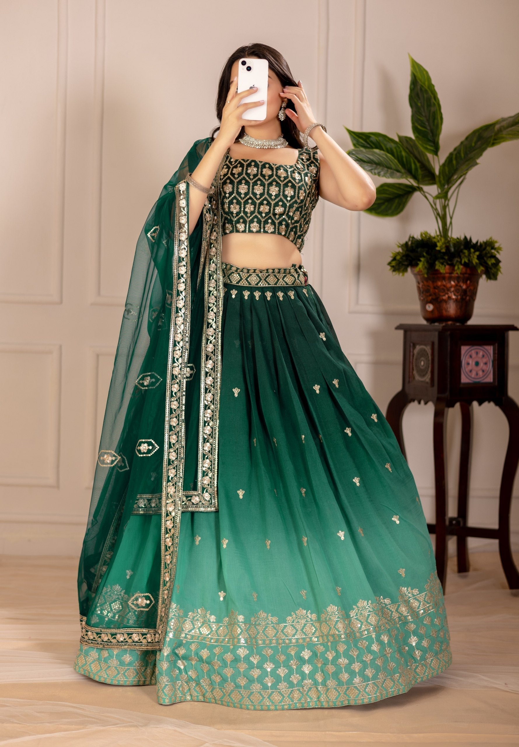 DEIANA'S Heavy Embroidery With Thread Work Lehenga Choli - Green 