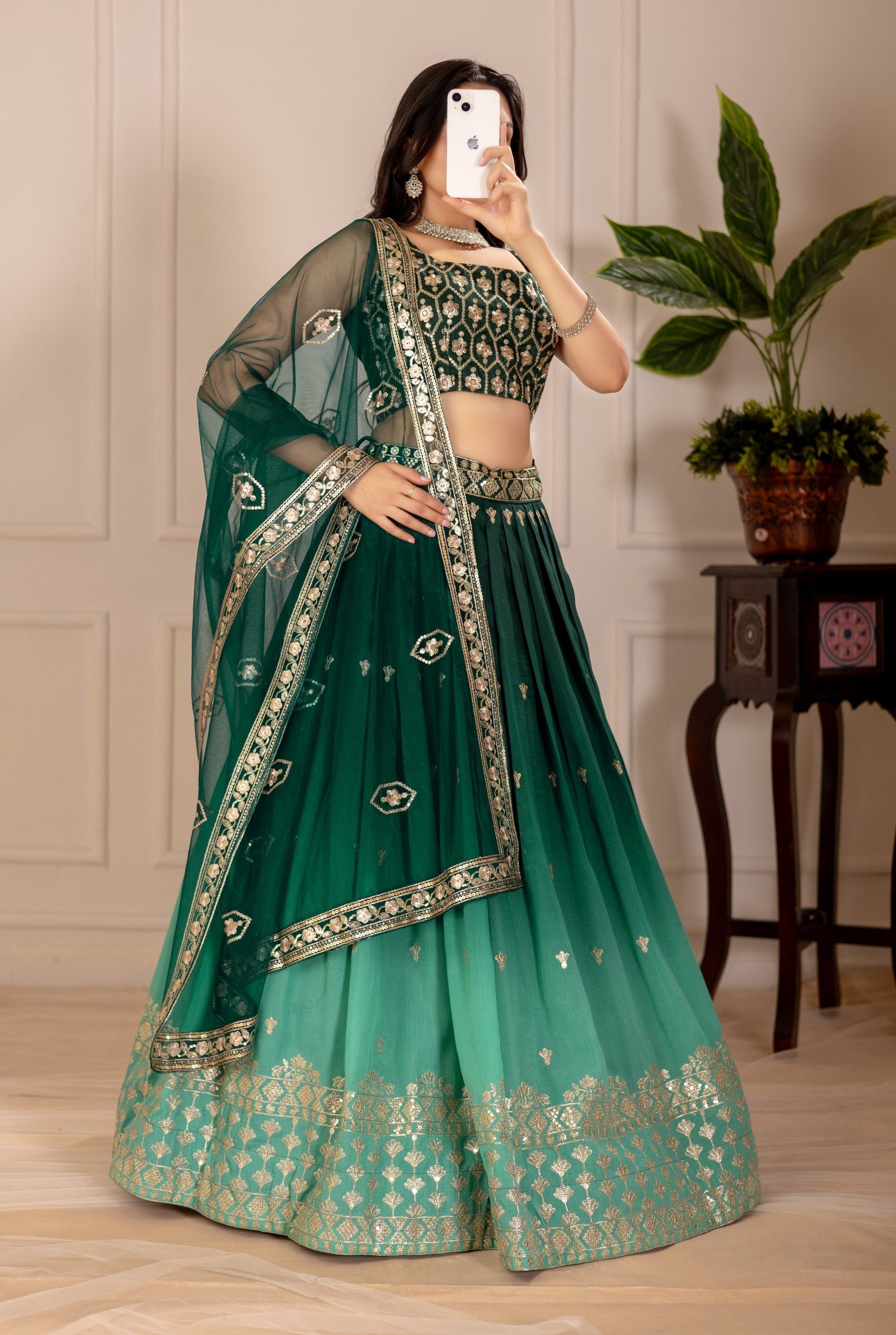DEIANA'S Heavy Embroidery With Thread Work Lehenga Choli - Green 